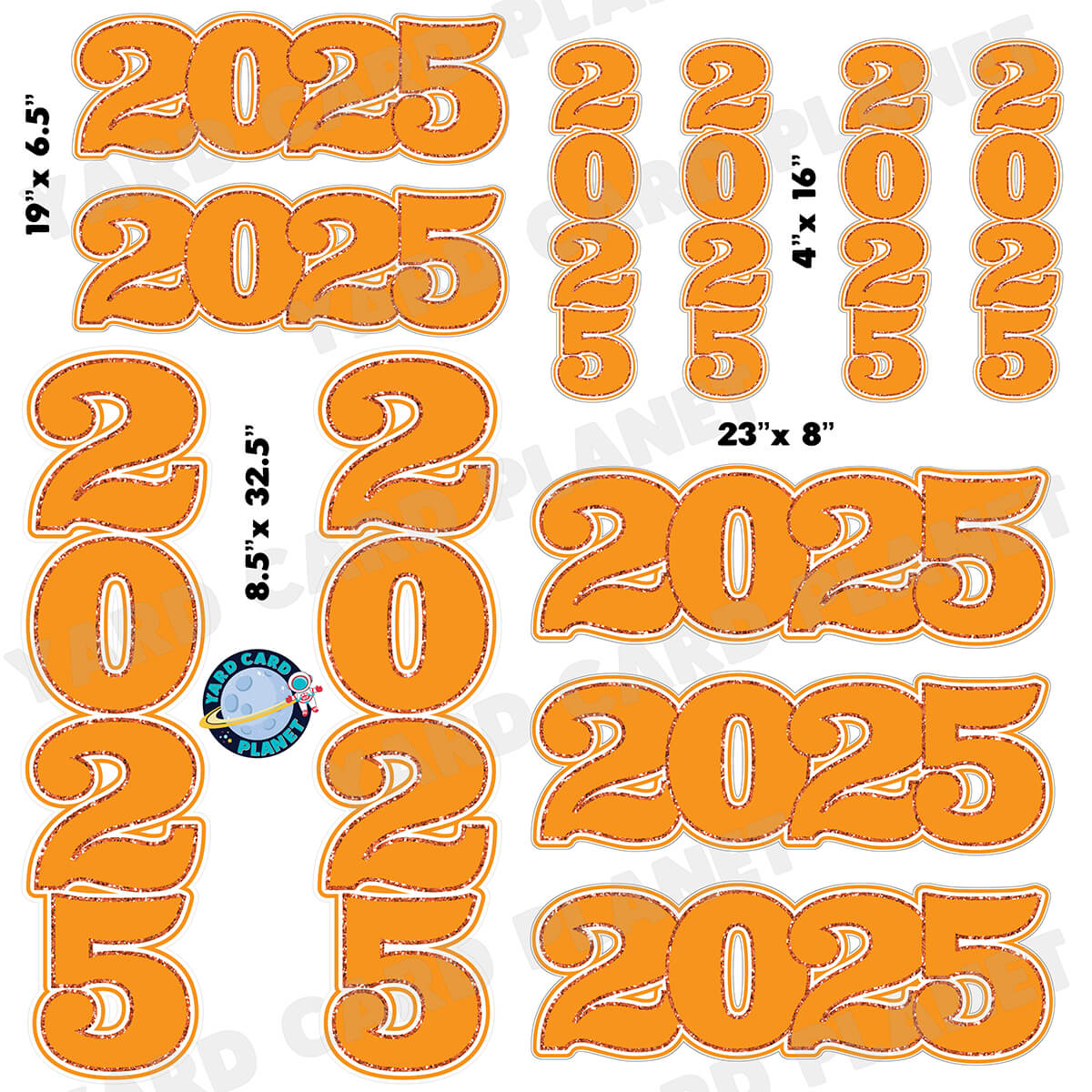 Orange Solid with Glitter Pattern Trim 2025 EZ Quick Signs and Towers Half Sheet Yard Card Set