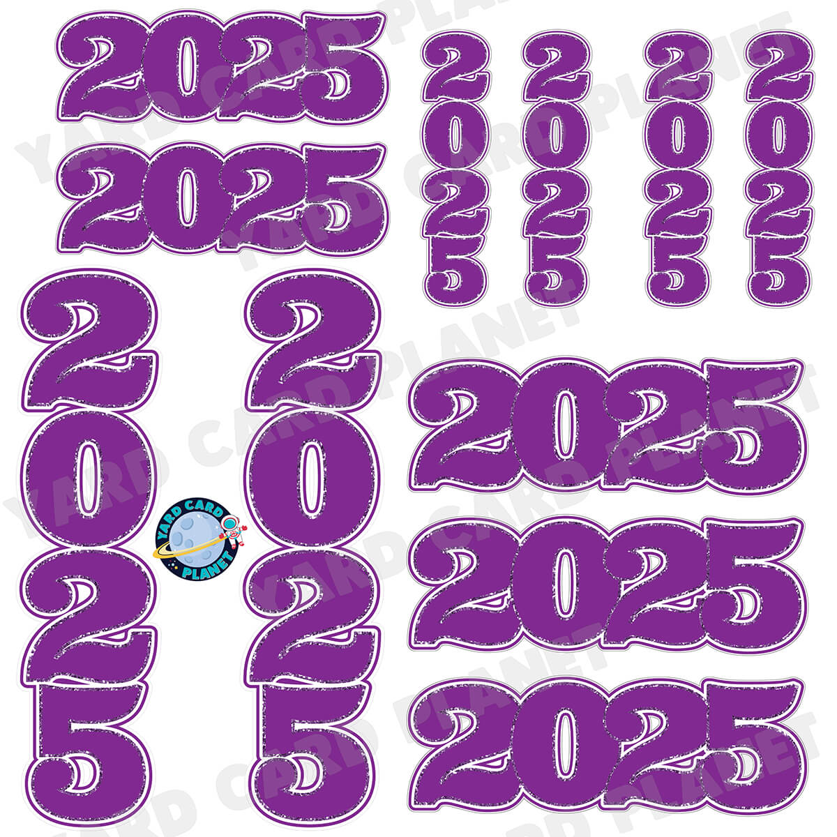 Purple Solid with Glitter Pattern Trim 2025 EZ Quick Signs and Towers Half Sheet Yard Card Set