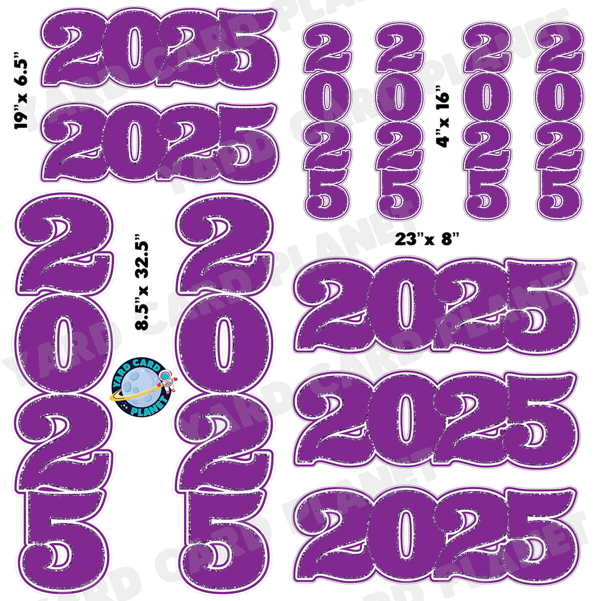 Purple Solid with Glitter Pattern Trim 2025 EZ Quick Signs and Towers Half Sheet Yard Card Set