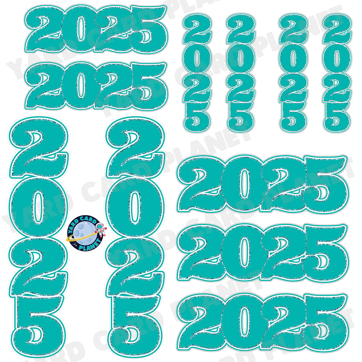 Teal Solid with Glitter Pattern Trim 2025 EZ Quick Signs and Towers Half Sheet Yard Card Set