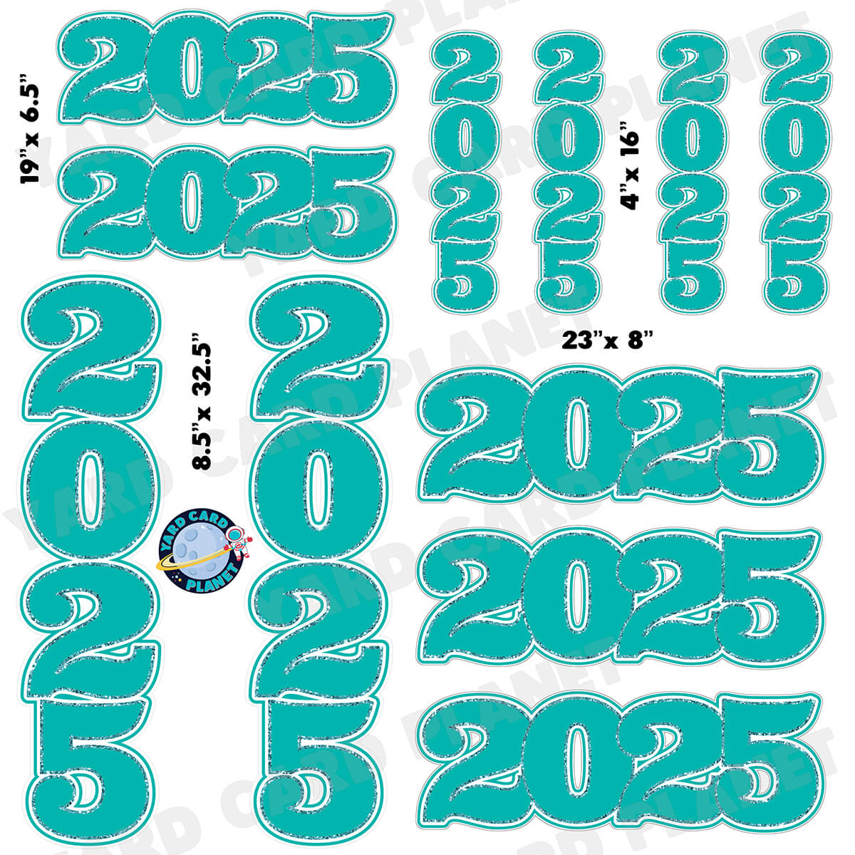 Teal Solid with Glitter Pattern Trim 2025 EZ Quick Signs and Towers Half Sheet Yard Card Set