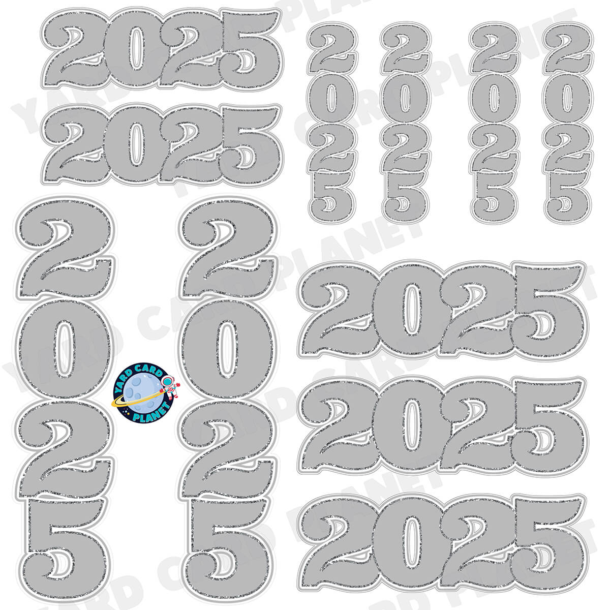 Silver Solid with Glitter Pattern Trim 2025 EZ Quick Signs and Towers Half Sheet Yard Card Set