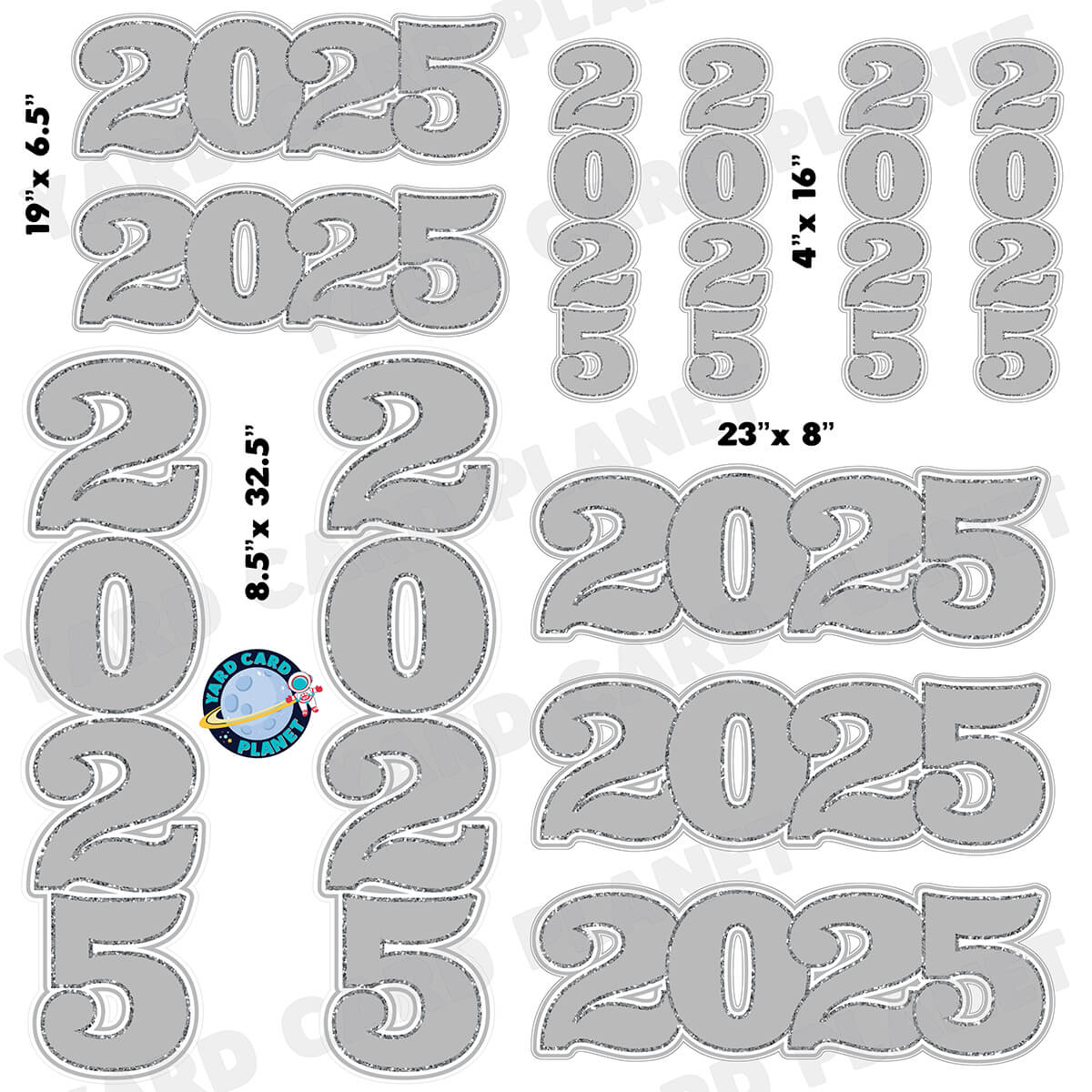 Silver Solid with Glitter Pattern Trim 2025 EZ Quick Signs and Towers Half Sheet Yard Card Set