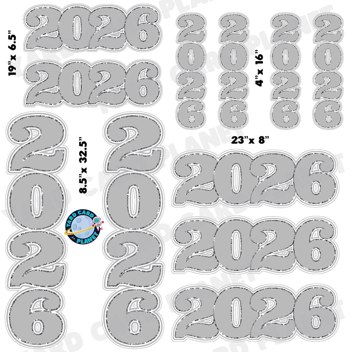 Silver Solid with Glitter Pattern Trim 2026 EZ Quick Signs and Towers Half Sheet Yard Card Set