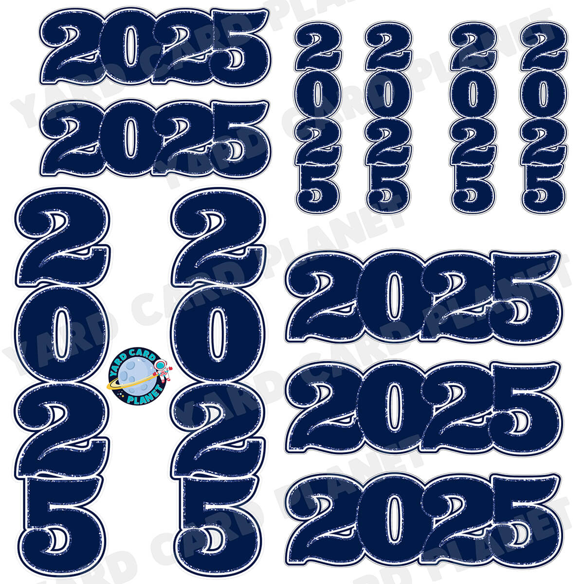 Navy Blue Solid with Glitter Pattern Trim 2025 EZ Quick Signs and Towers Half Sheet Yard Card Set