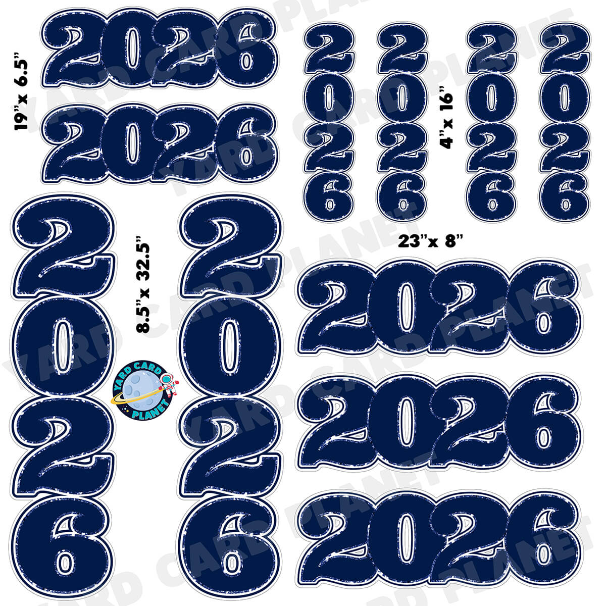 Navy Blue Solid with Glitter Pattern Trim 2026 EZ Quick Signs and Towers Half Sheet Yard Card Set