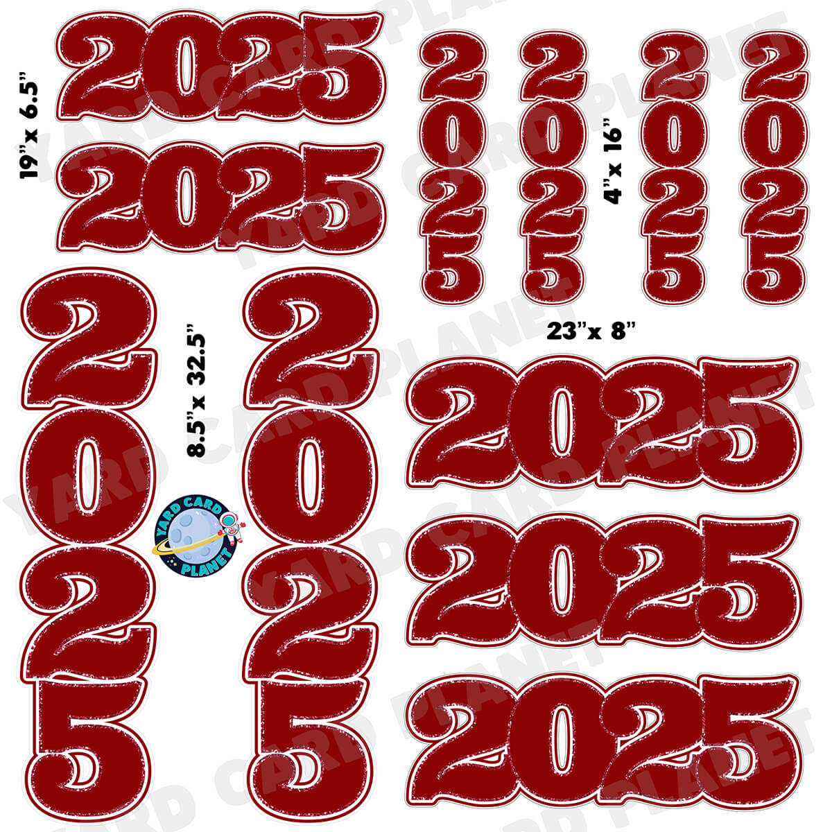 Maroon Solid with Glitter Pattern Trim 2025 EZ Quick Signs and Towers Half Sheet Yard Card Set