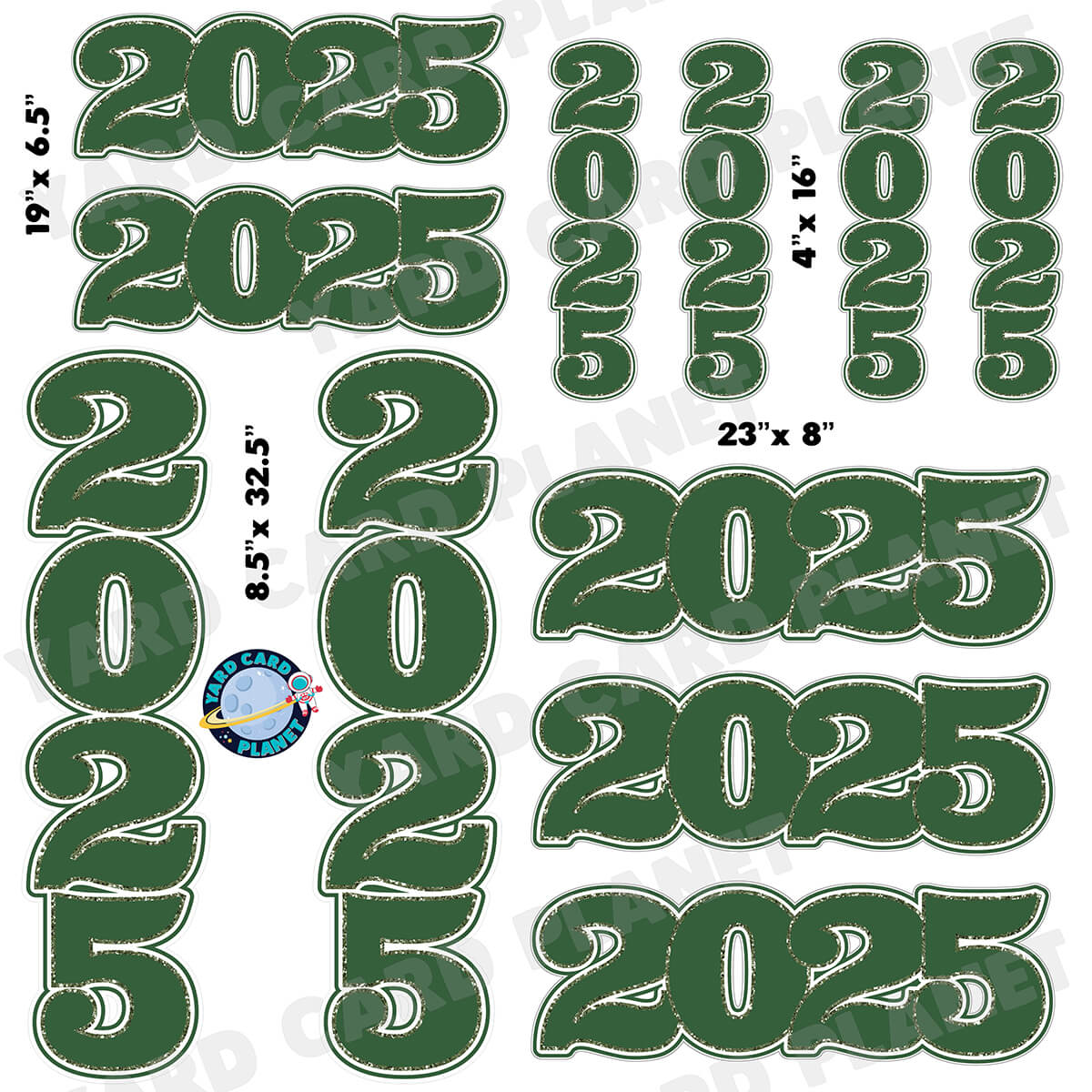 Hunter Green Solid with Glitter Pattern Trim 2025 EZ Quick Signs and Towers Half Sheet Yard Card Set