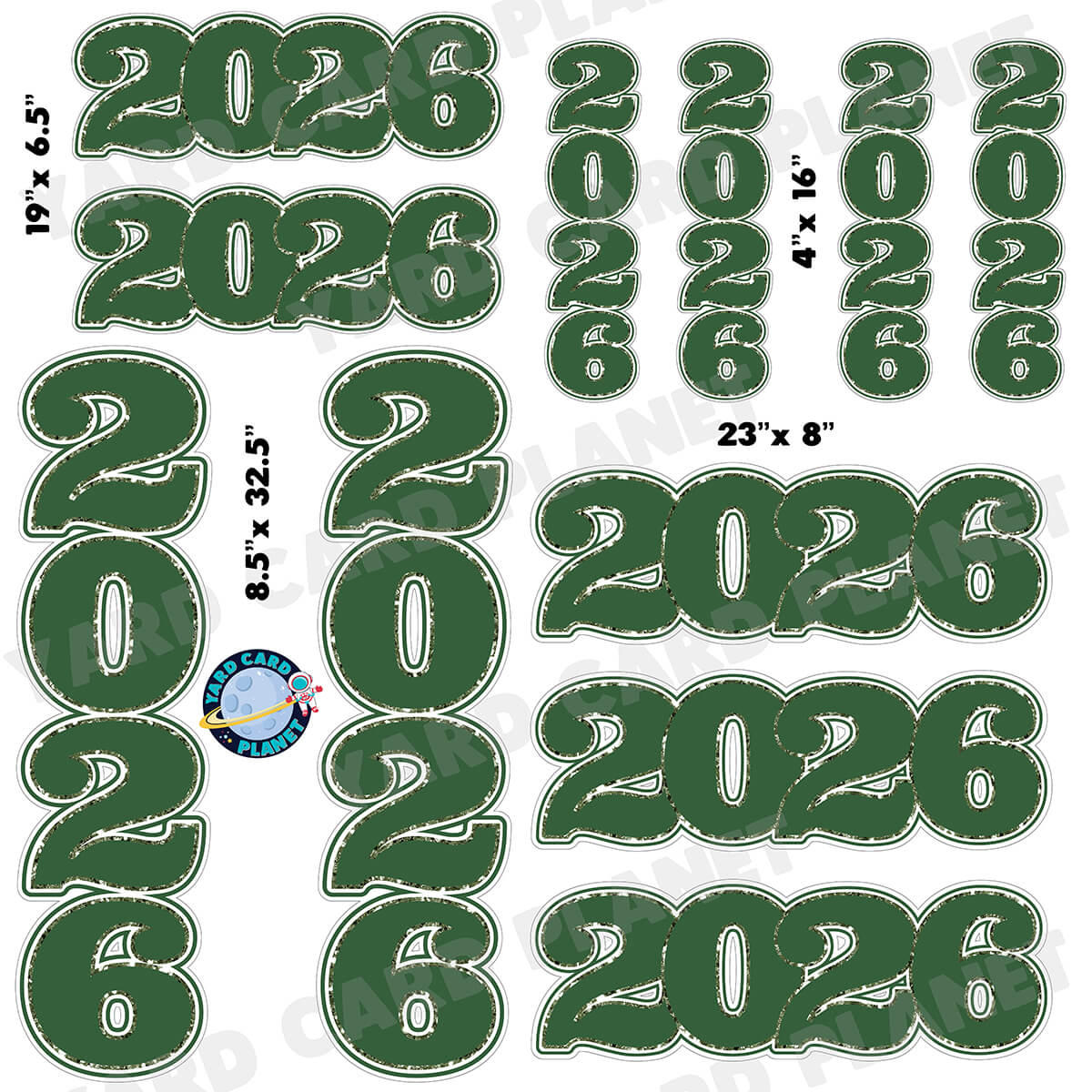 Hunter Green Solid with Glitter Pattern Trim 2026 EZ Quick Signs and Towers Half Sheet Yard Card Set