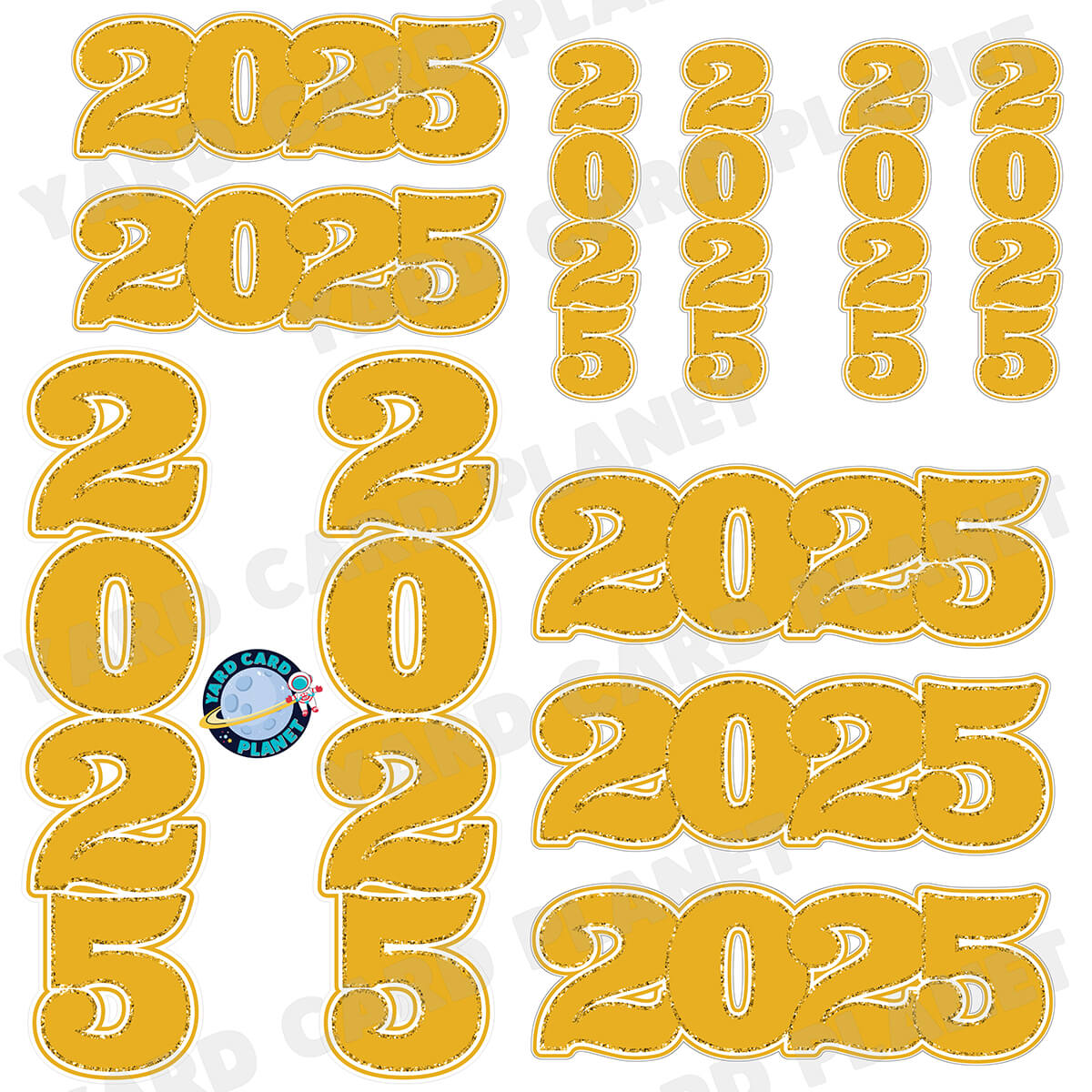 Gold Solid with Glitter Pattern Trim 2025 EZ Quick Signs and Towers Half Sheet Yard Card Set