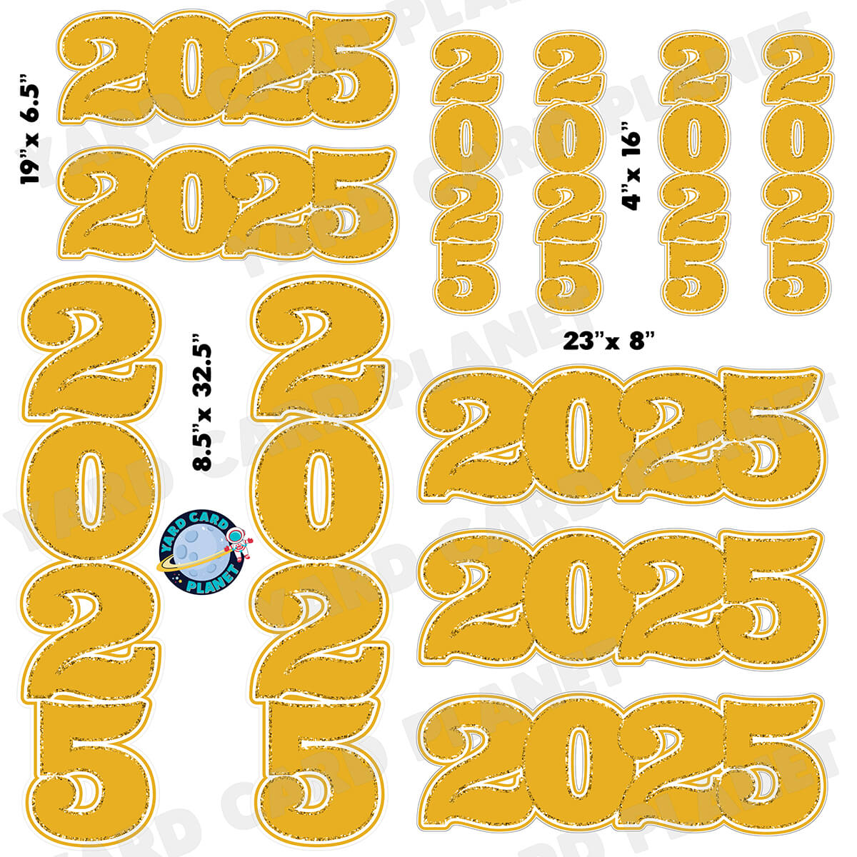 Gold Solid with Glitter Pattern Trim 2025 EZ Quick Signs and Towers Half Sheet Yard Card Set