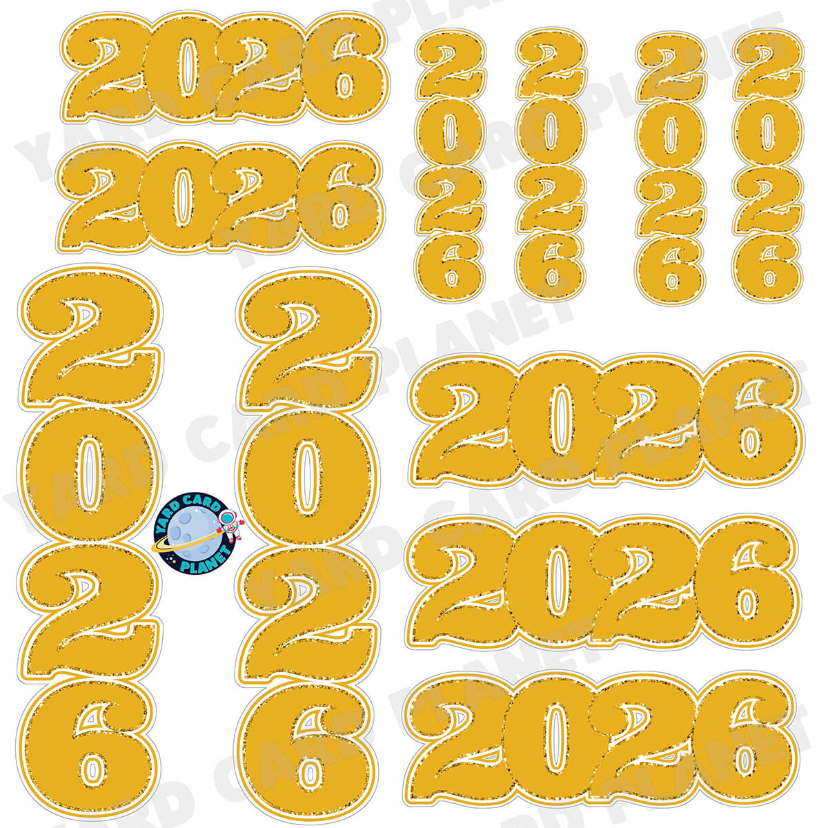 Gold Solid with Glitter Pattern Trim 2026 EZ Quick Signs and Towers Half Sheet Yard Card Set