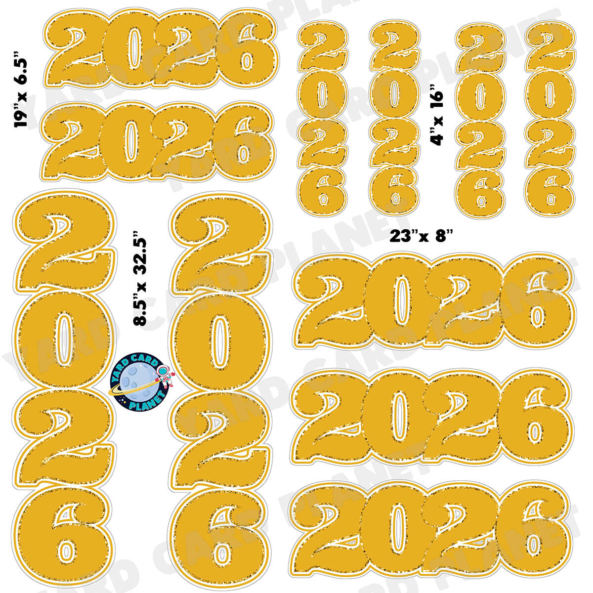 Gold Solid with Glitter Pattern Trim 2026 EZ Quick Signs and Towers Half Sheet Yard Card Set