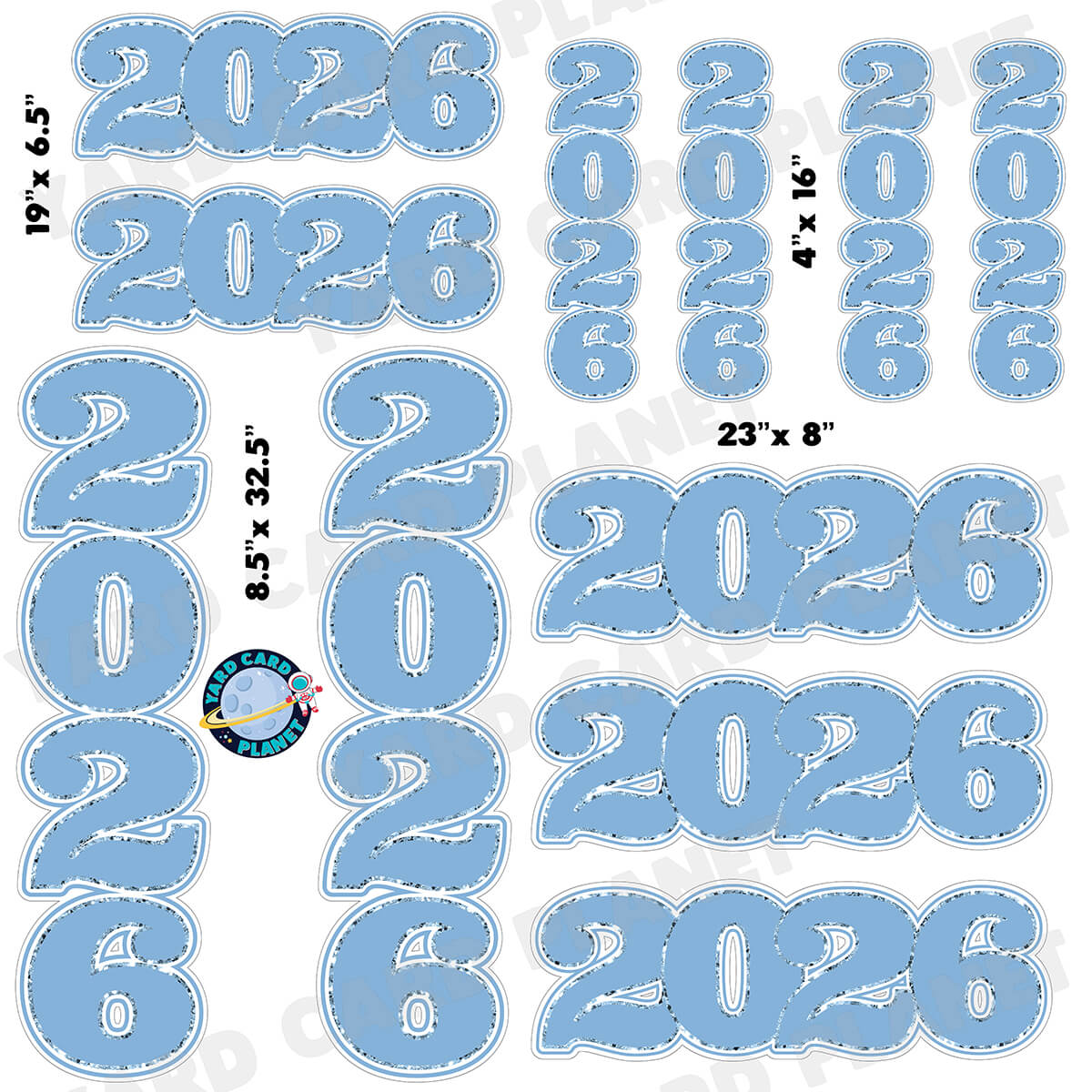 Baby Blue Solid with Glitter Pattern Trim 2026 EZ Quick Signs and Towers Half Sheet Yard Card Set