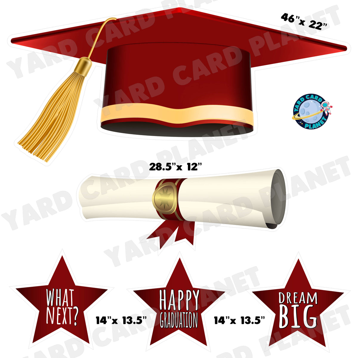 Extra Large Maroon Graduation Cap, Diploma and Signs Half Sheet Yard C