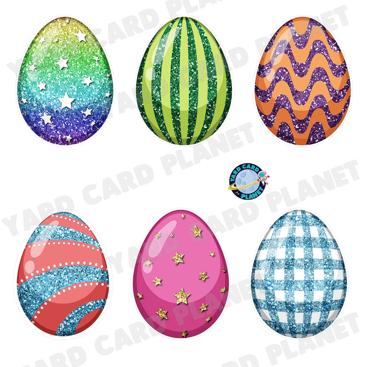 Glitter Pattern Colorful Easter Eggs Half Sheet Yard Card Flair Set