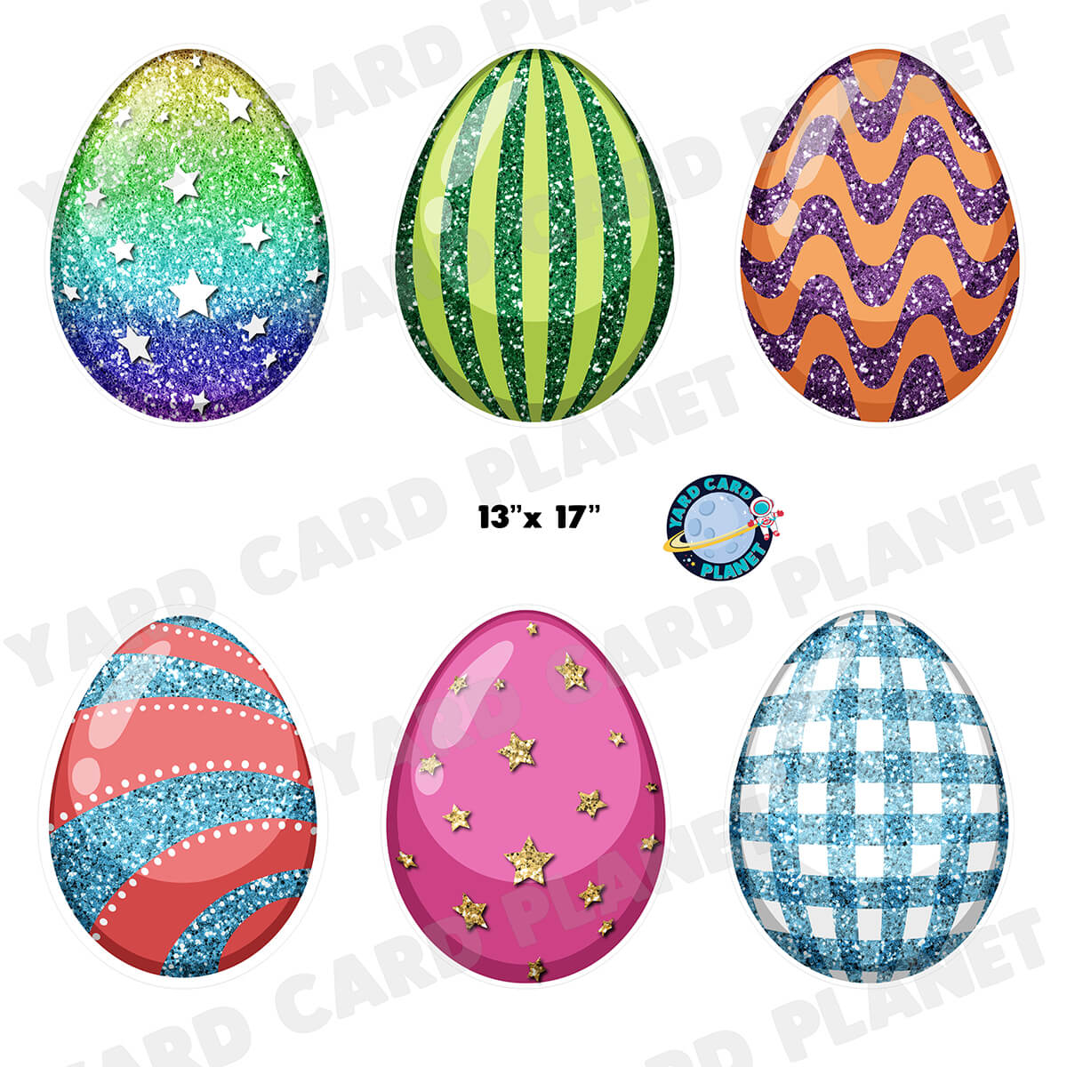 Glitter Pattern Colorful Easter Eggs Half Sheet Yard Card Flair Set