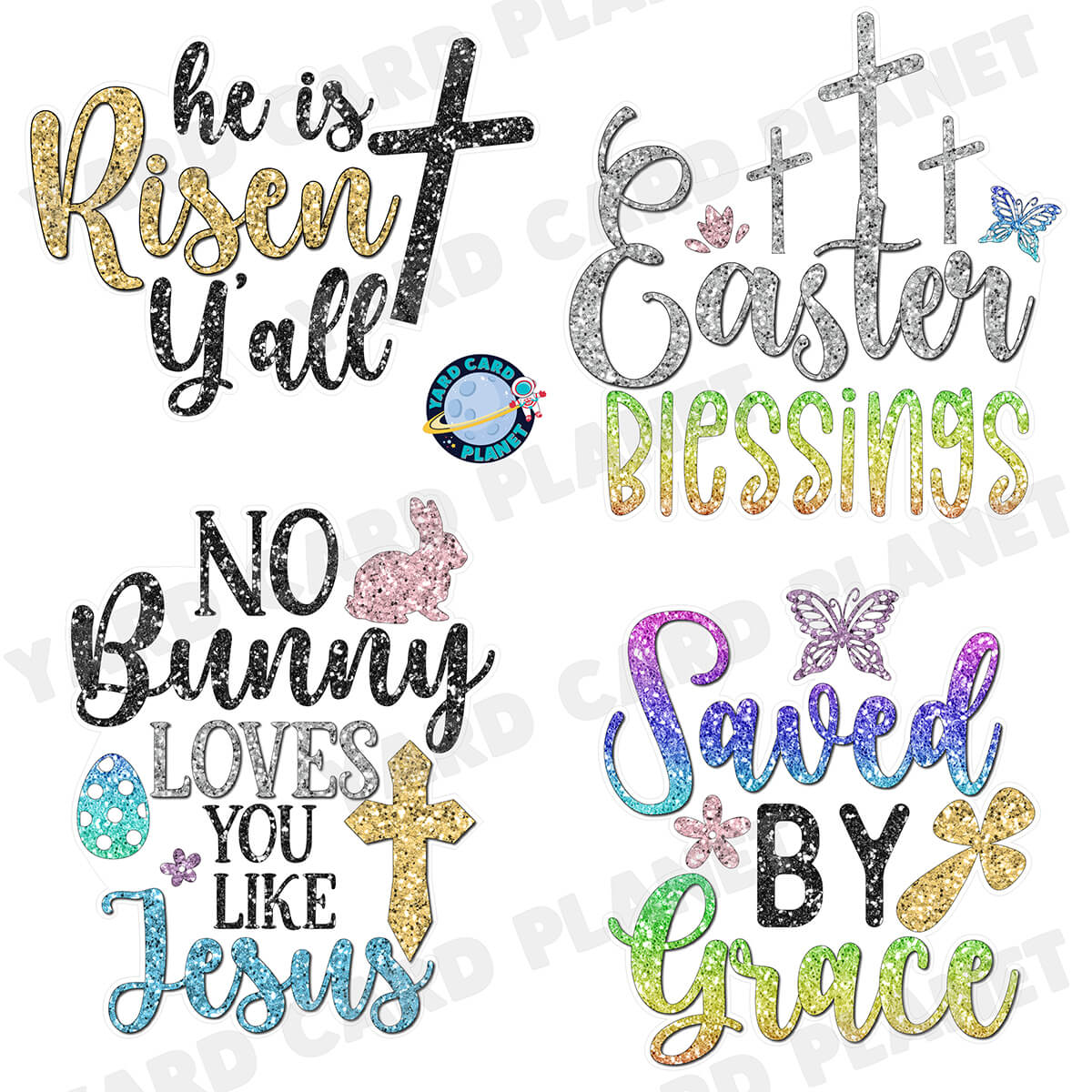 Glitter Pattern Easter Sayings Half Sheet Yard Card Signs Set