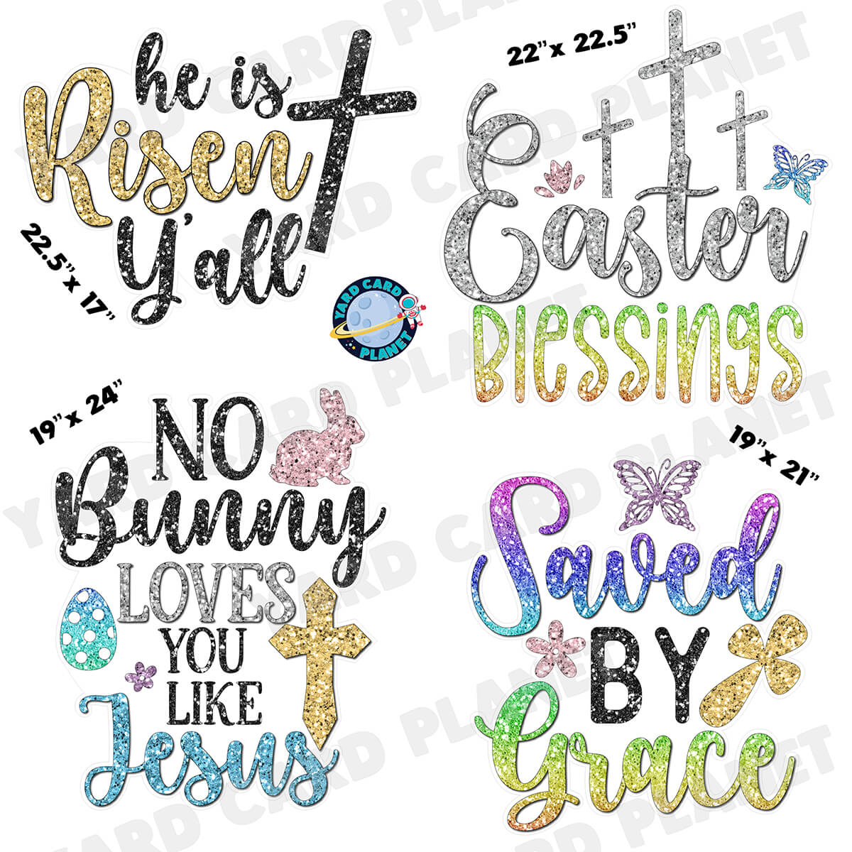 Glitter Pattern Easter Sayings Half Sheet Yard Card Signs Set