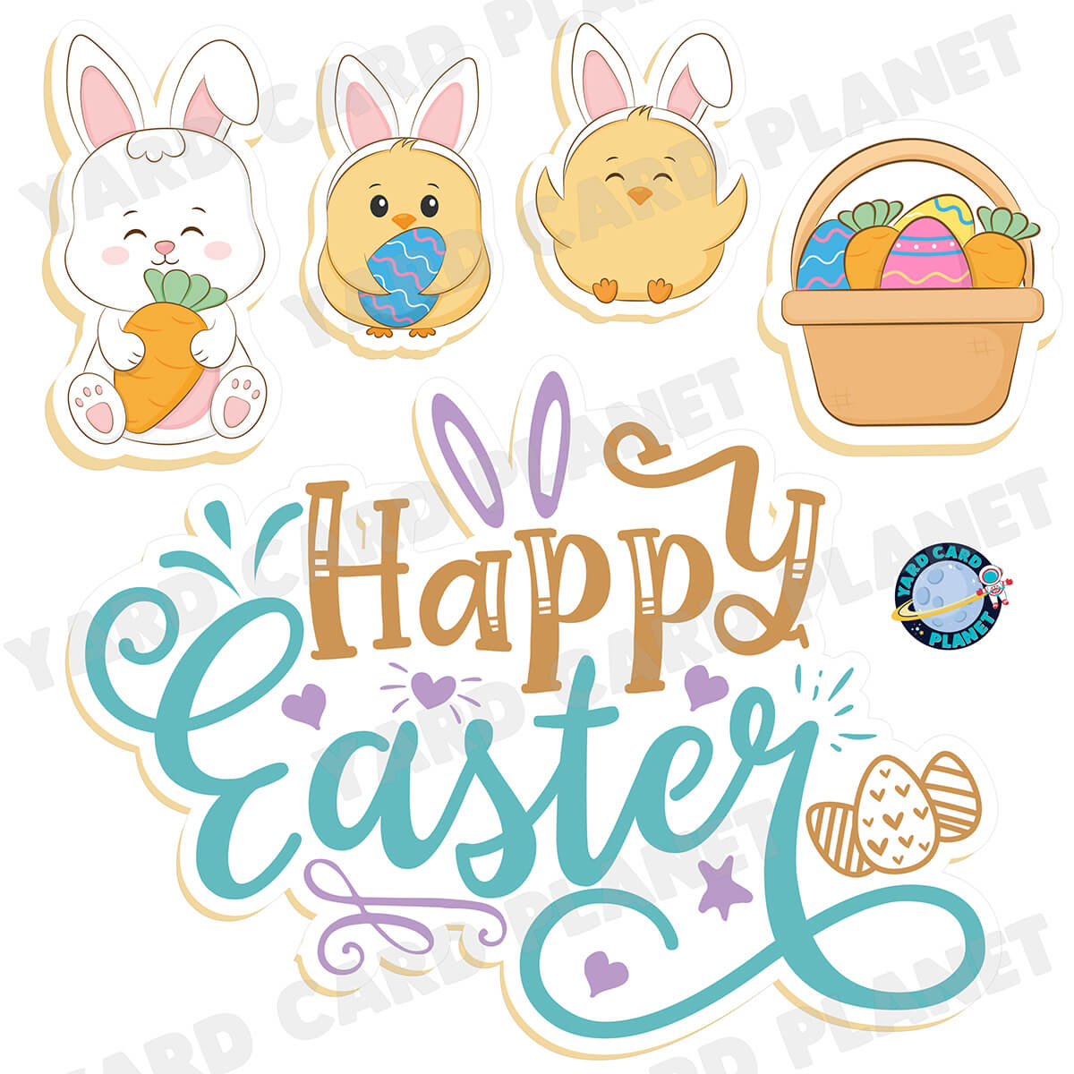 Cute Happy Easter Half Sheet EZ Quick Sign and Yard Card Flair Set