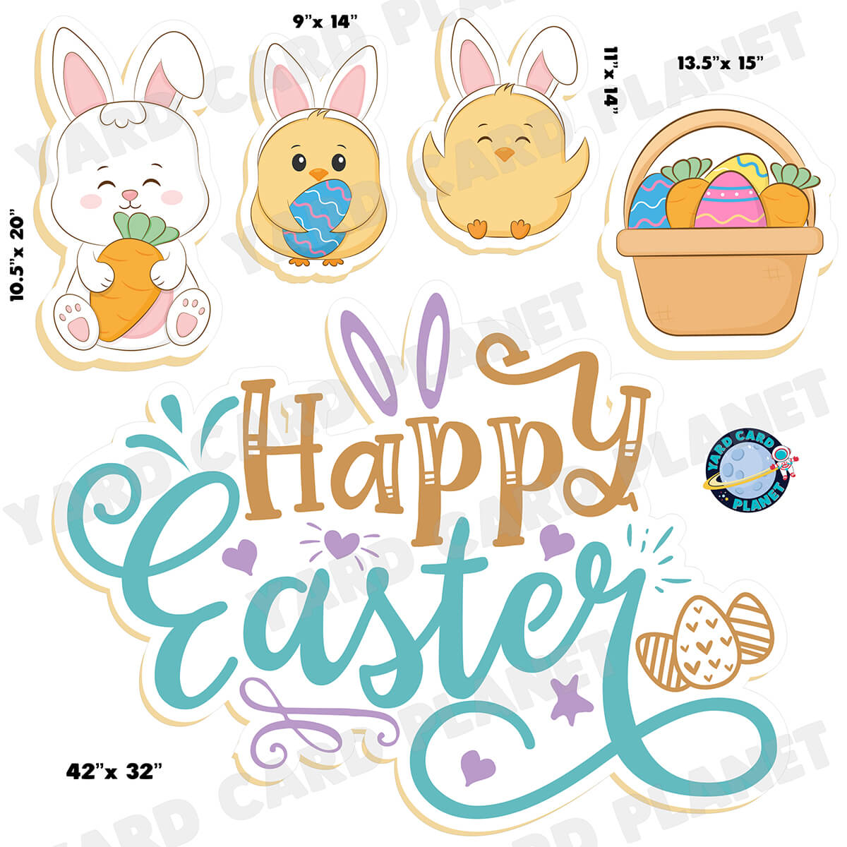 Cute Happy Easter Half Sheet EZ Quick Sign and Yard Card Flair Set