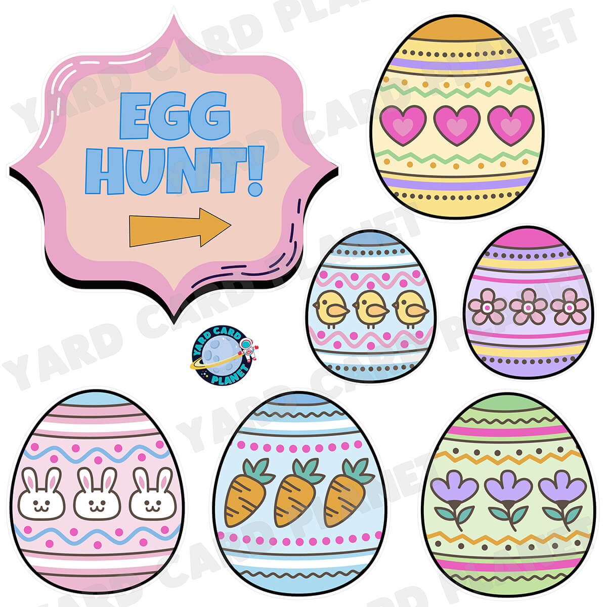 Pastel Easter Egg Hunt Sign with Easter Eggs Half Sheet Yard Card Flair Set