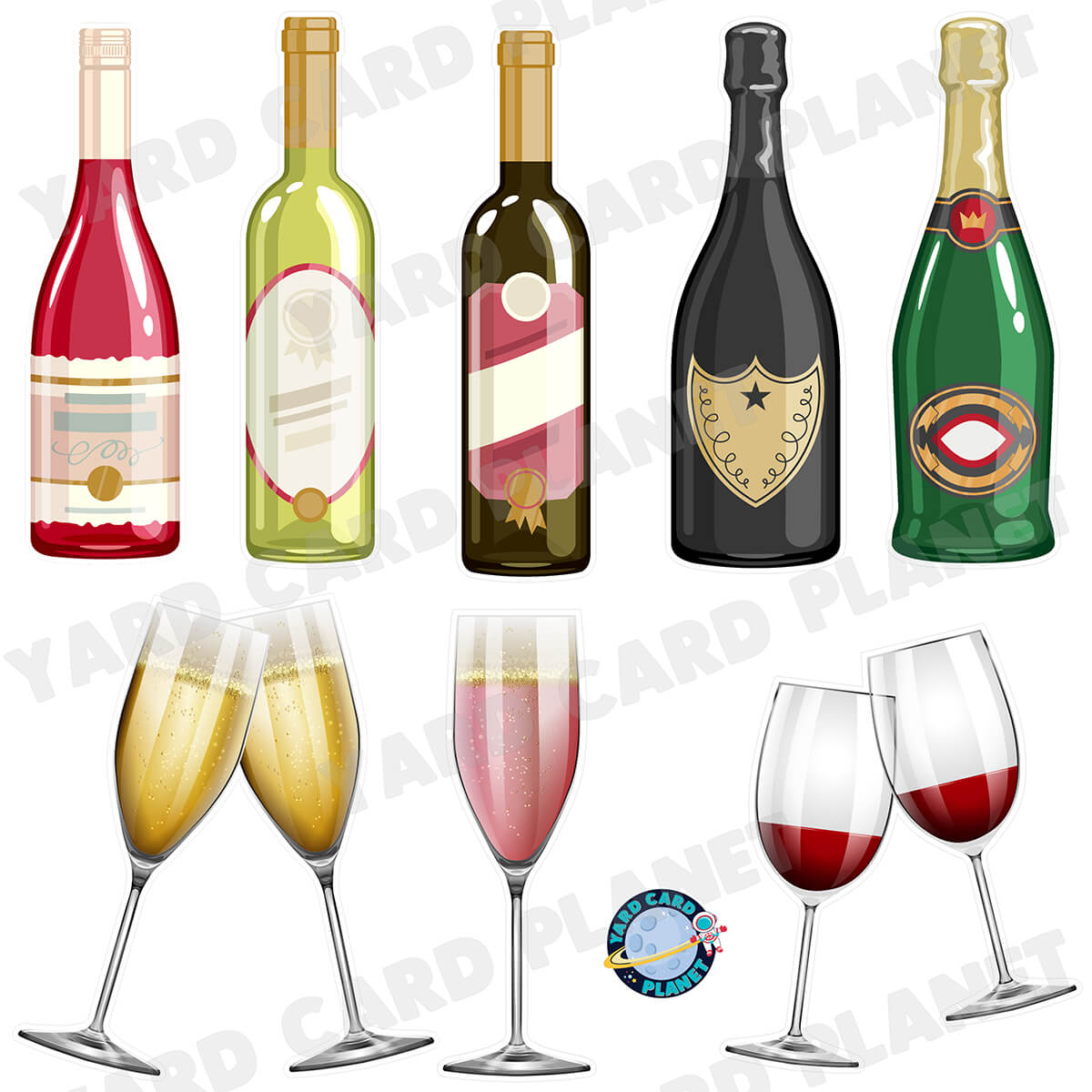 Cheers Everyone Wine and Champaign Half Sheet Yard Card Flair Set