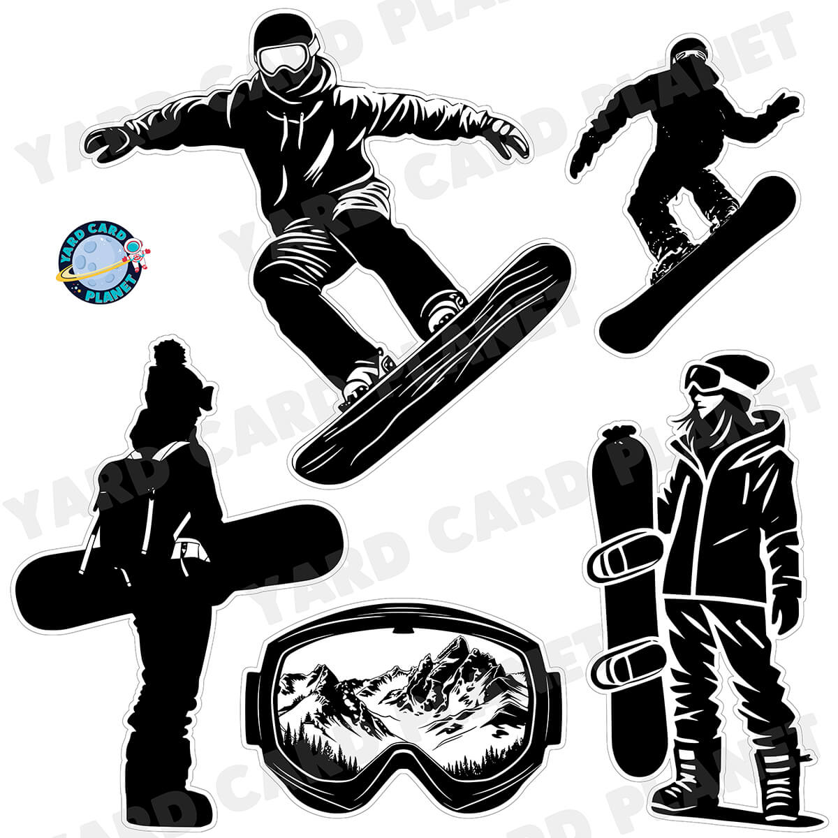 Snowboarding Silhouette Half Sheet Yard Card Flair Set