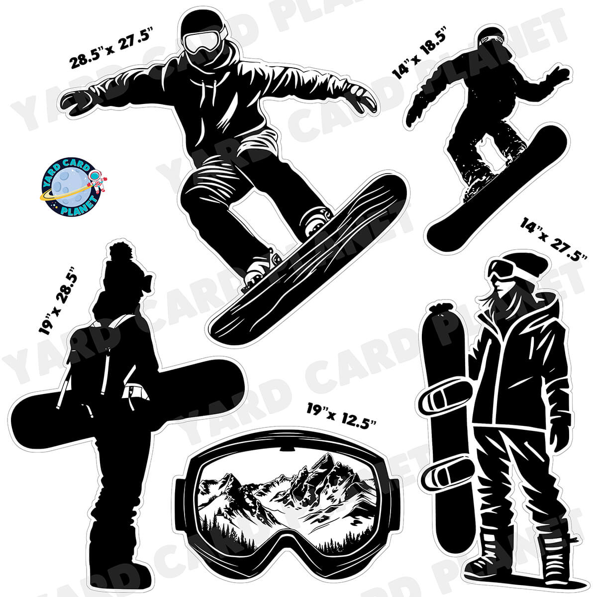 Snowboarding Silhouette Half Sheet Yard Card Flair Set