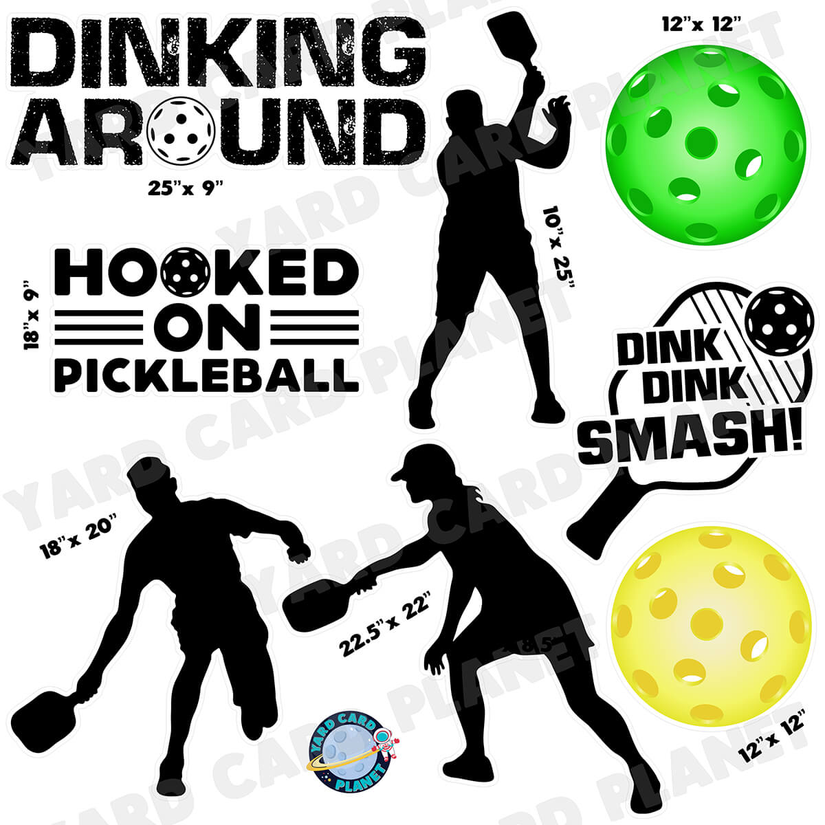 Pickleball Silhouette Half Sheet Yard Card Flair Set