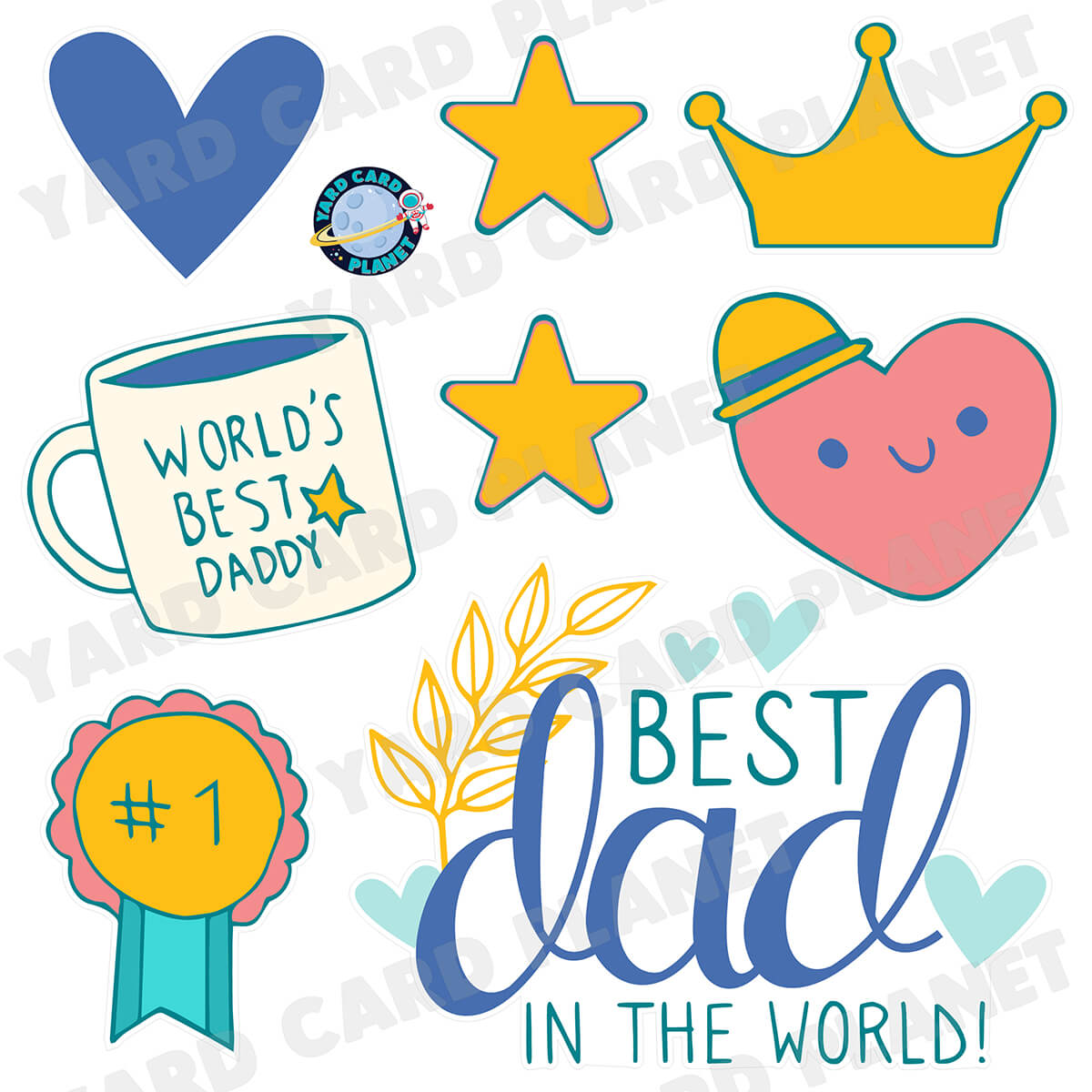 World's Best Dad Father's Day Half Sheet Yard Card Flair Set