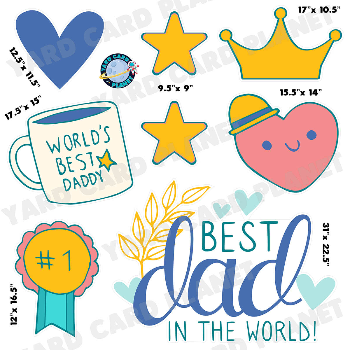 World's Best Dad Father's Day Half Sheet Yard Card Flair Set