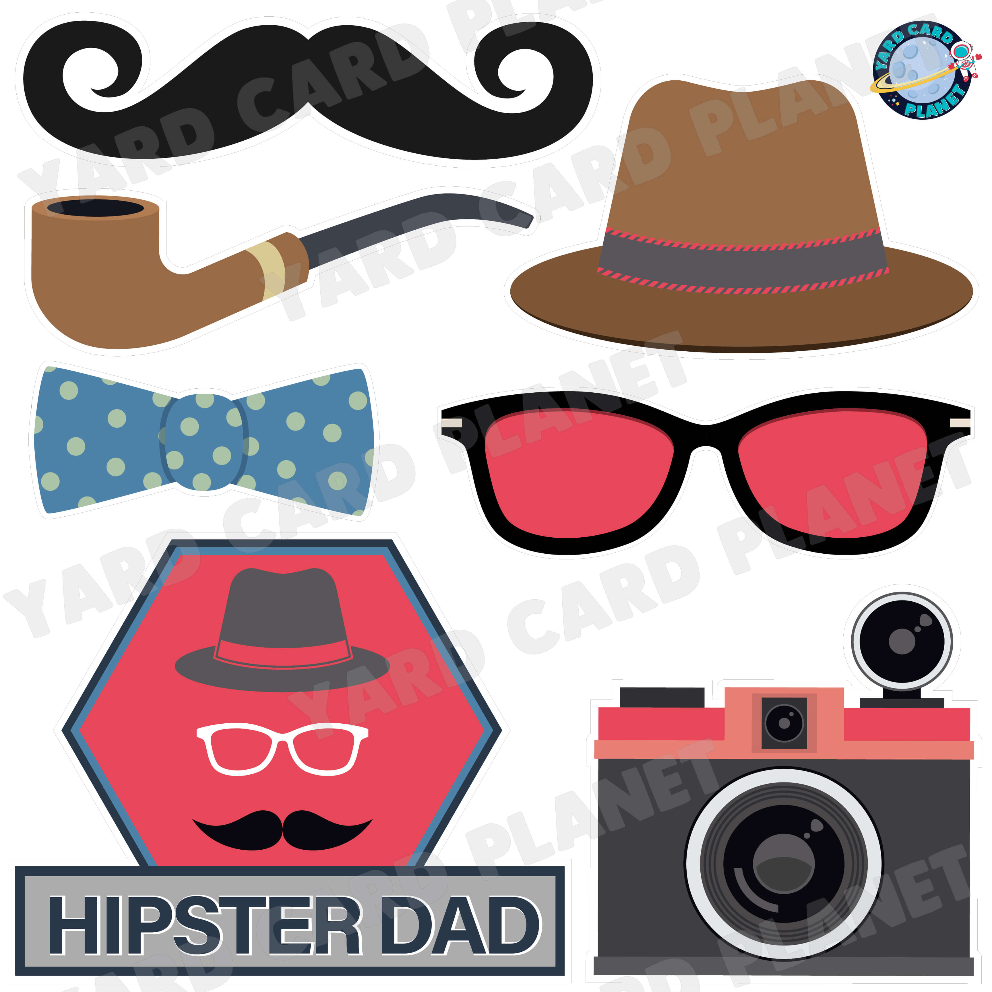Hipster Dad Half Sheet Yard Card Flair Set