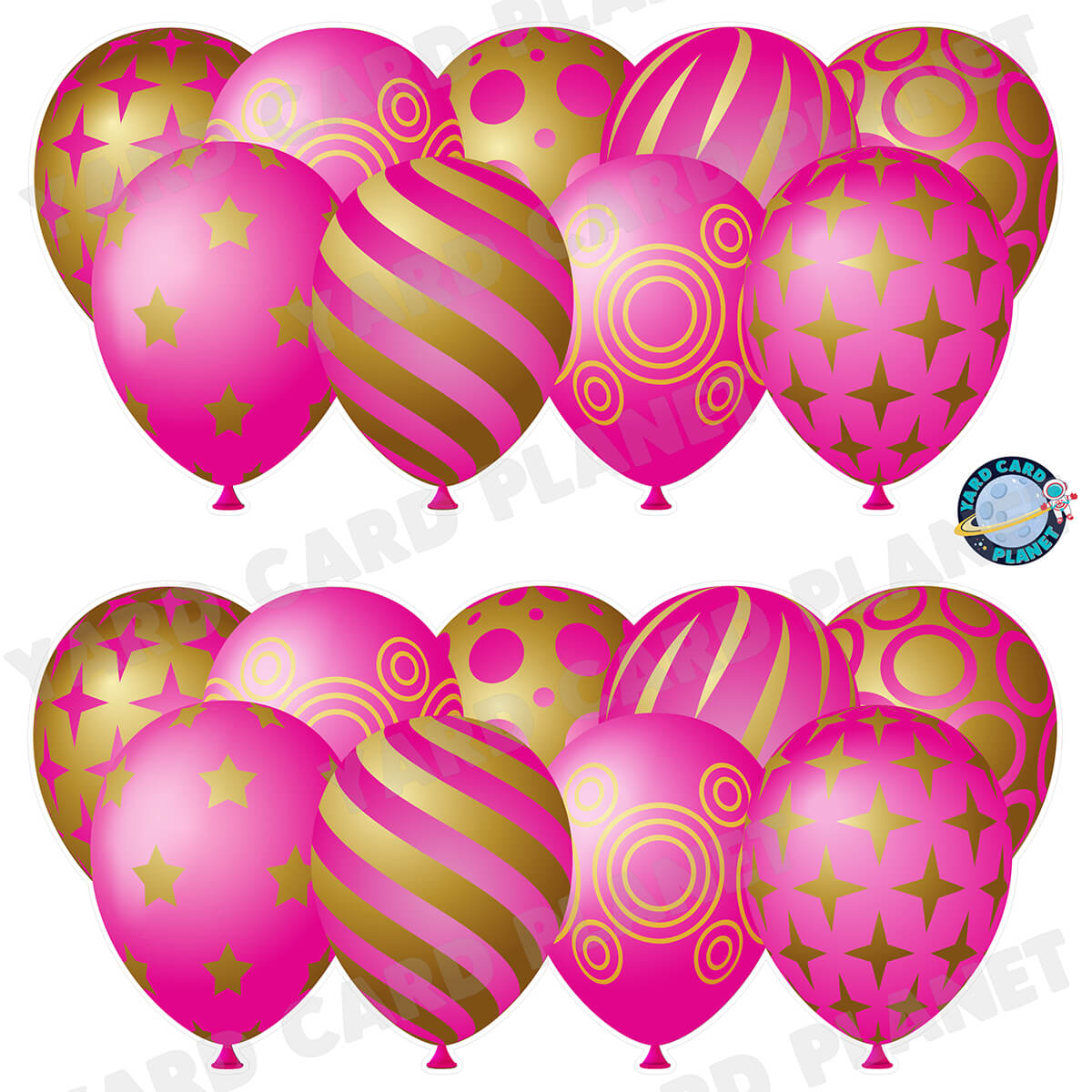 Hot Pink and Gold Elegant Metallic Balloons EZ Quick Panels Half Sheet Yard Card Set