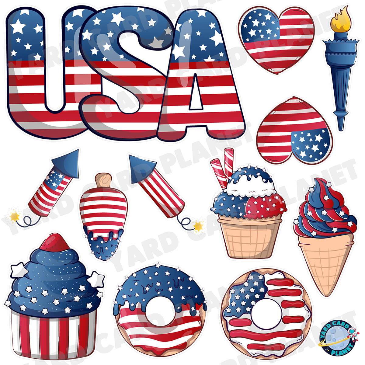 4th of July Independence Day USA EZ Quick Sign and Patriotic Treats Half Sheet Yard Card Flair Set
