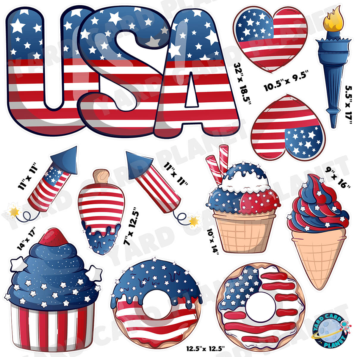 4th of July Independence Day USA EZ Quick Sign and Patriotic Treats Half Sheet Yard Card Flair Set