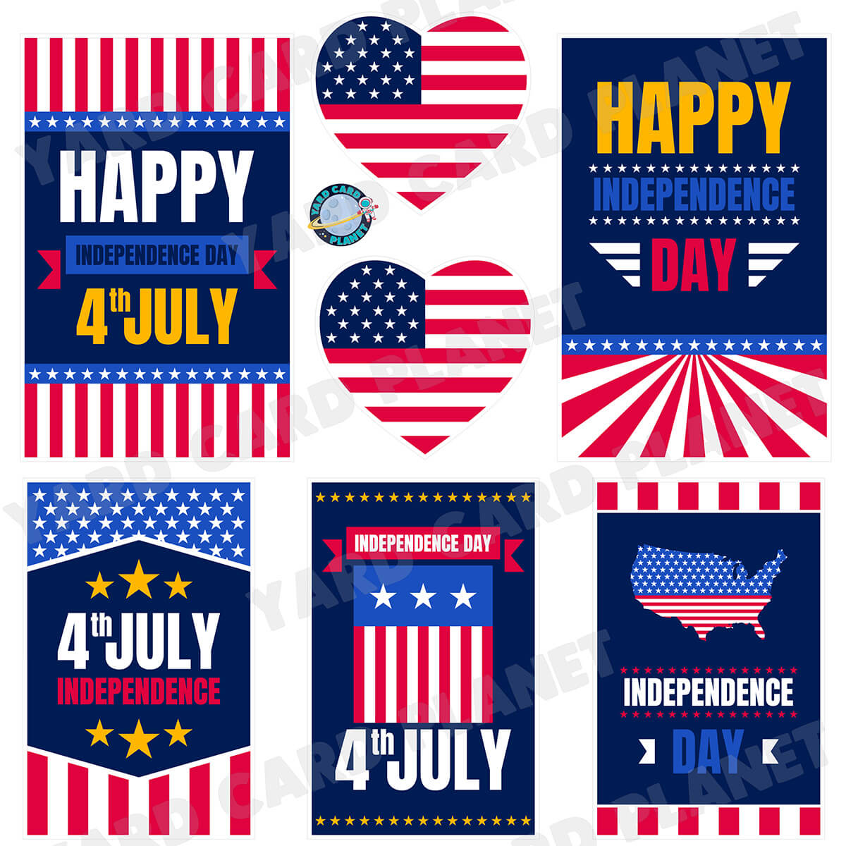 4th of July Independence Day EZ Quick Signs Half Sheet Yard Card Flair Set