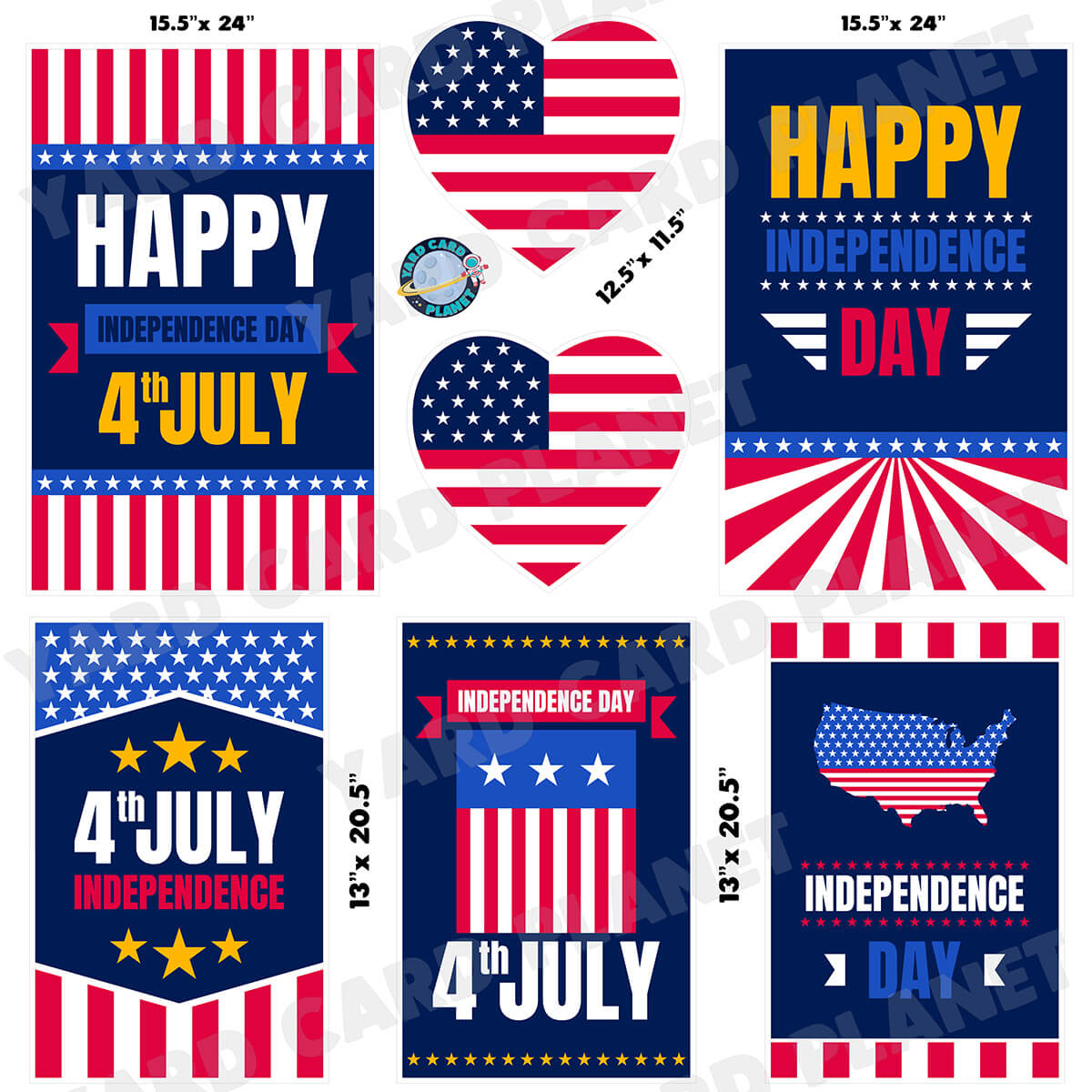 4th of July Independence Day EZ Quick Signs Half Sheet Yard Card Flair Set