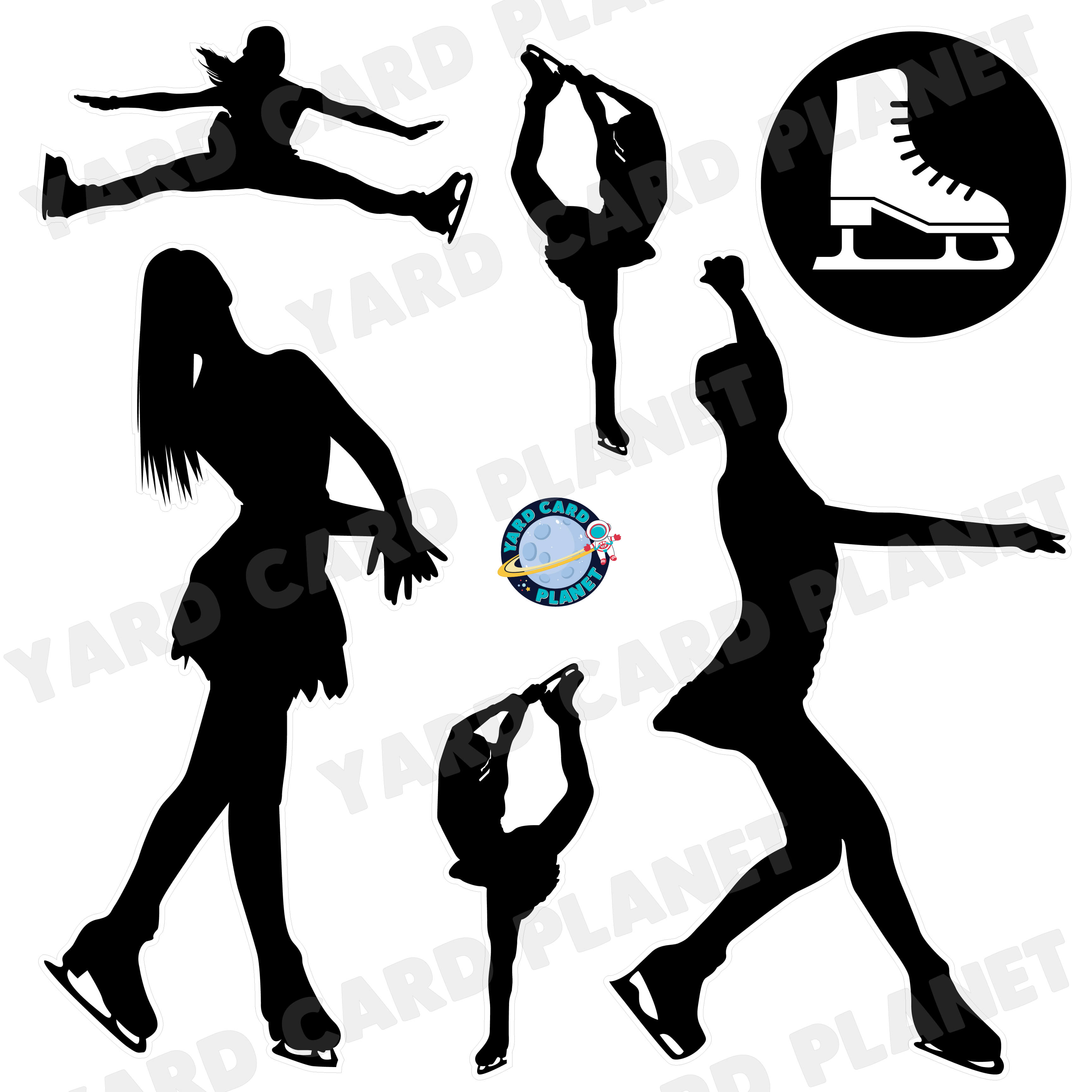 Figure Skating Silhouette Half Sheet Yard Card Flair Set