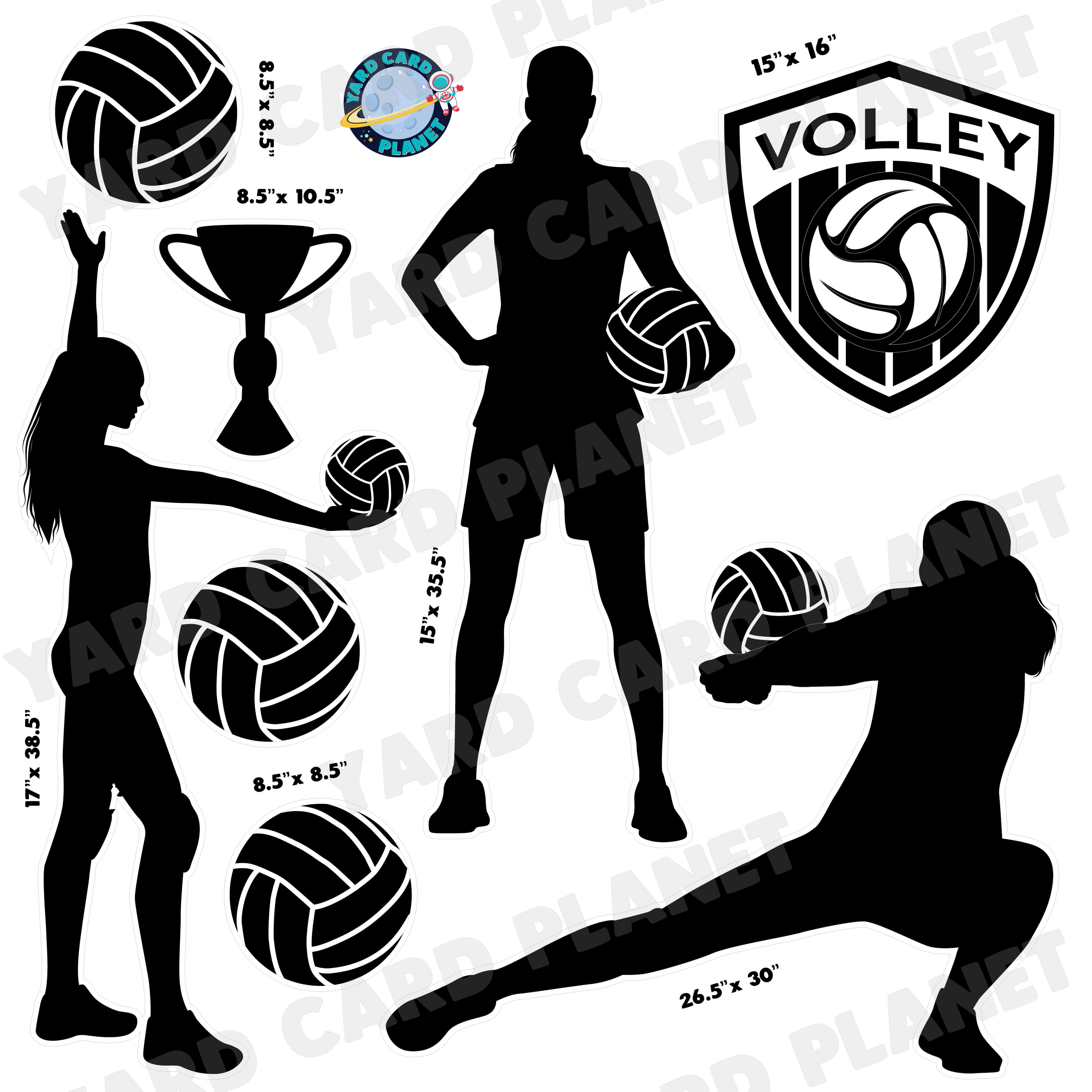 Volleyball Silhouette Half Sheet Yard Card Flair Set