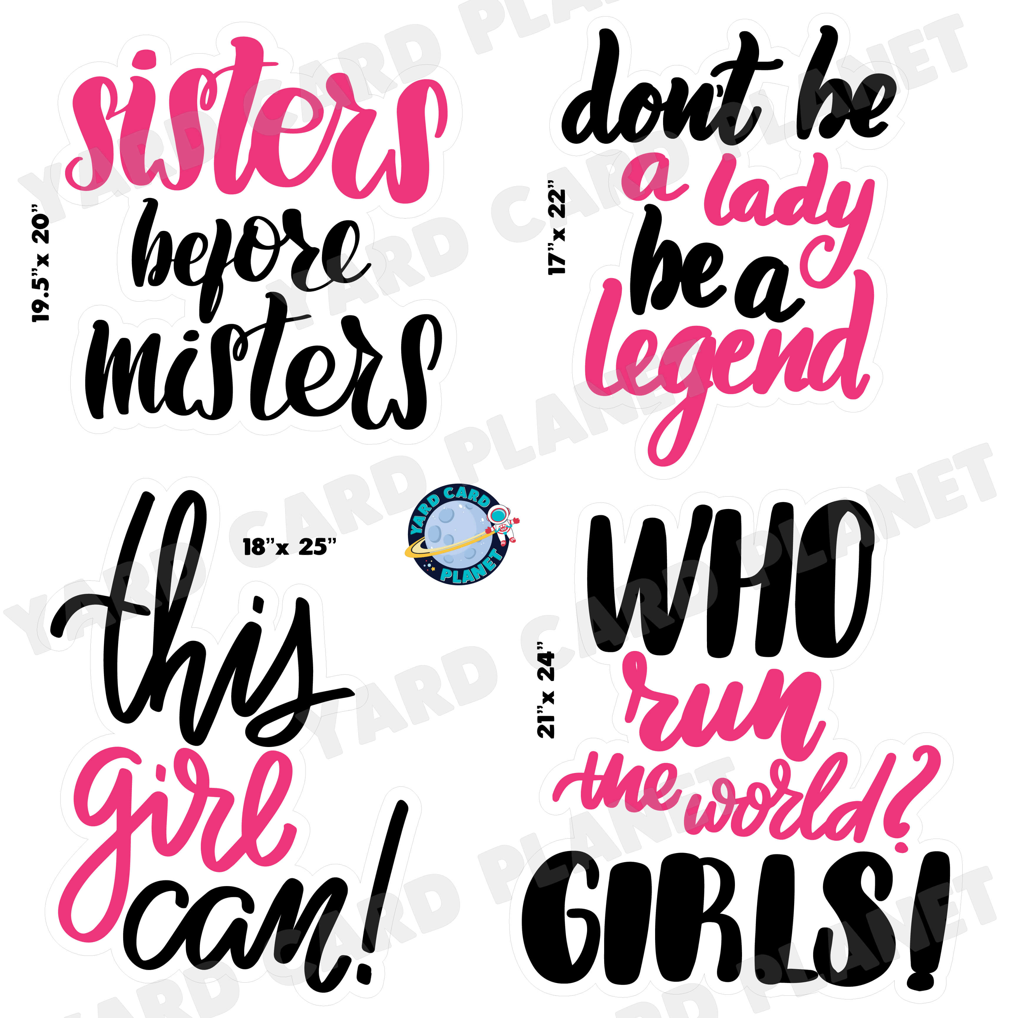 Girl Power Motivational Sayings Half Sheet Yard Card Flair Set