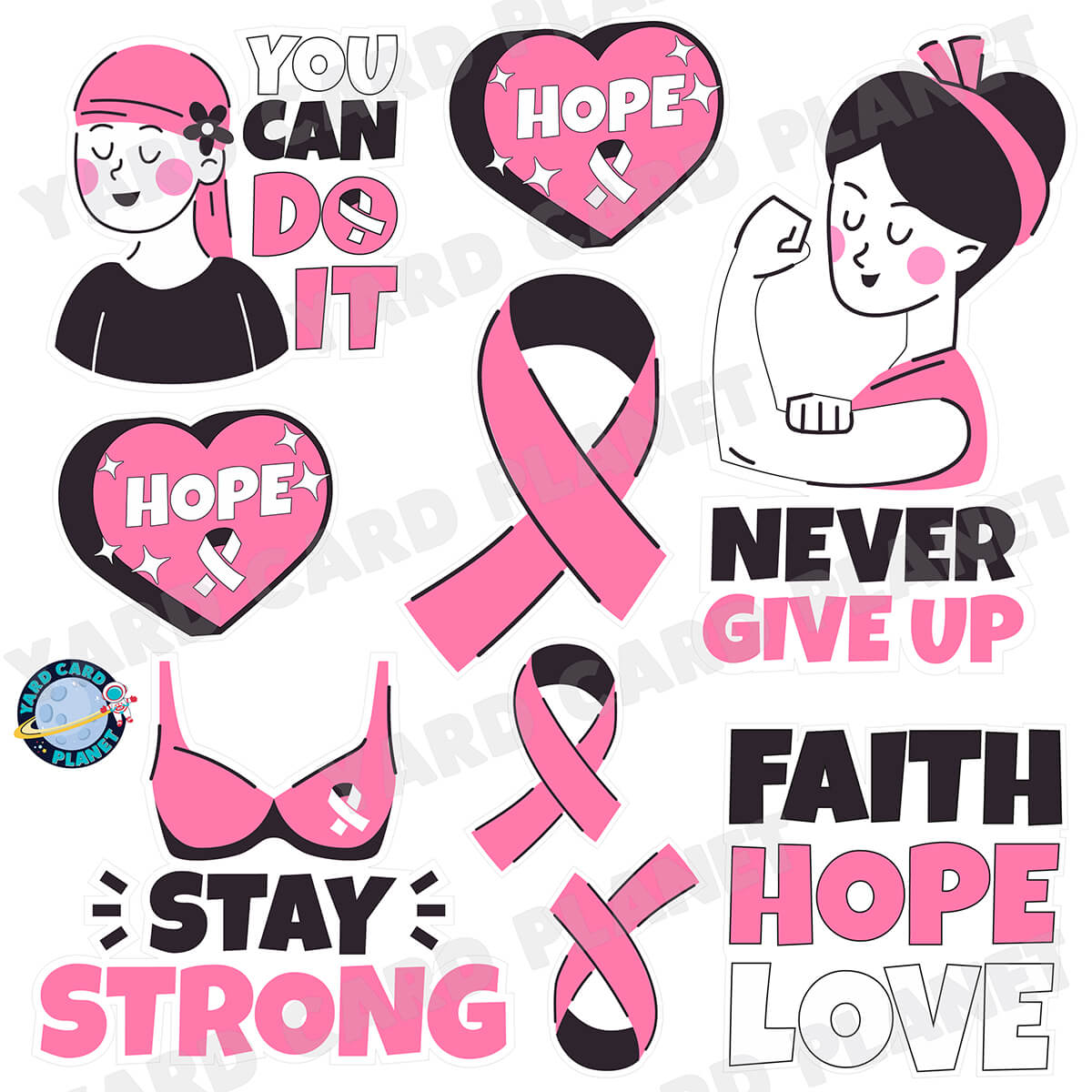 Stay Strong Breast Cancer Awareness Half Sheet Yard Card Flair Set