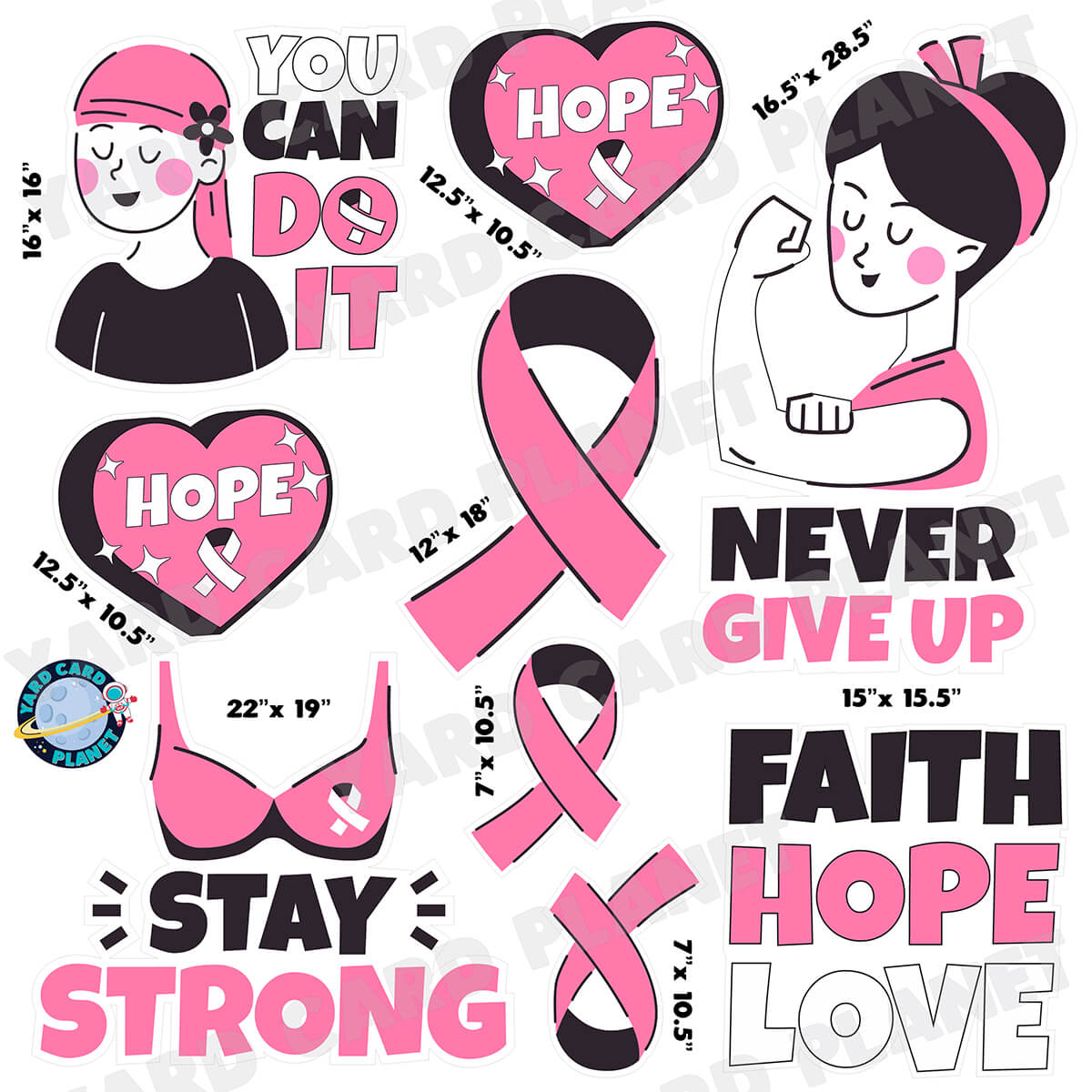 Stay Strong Breast Cancer Awareness Half Sheet Yard Card Flair Set