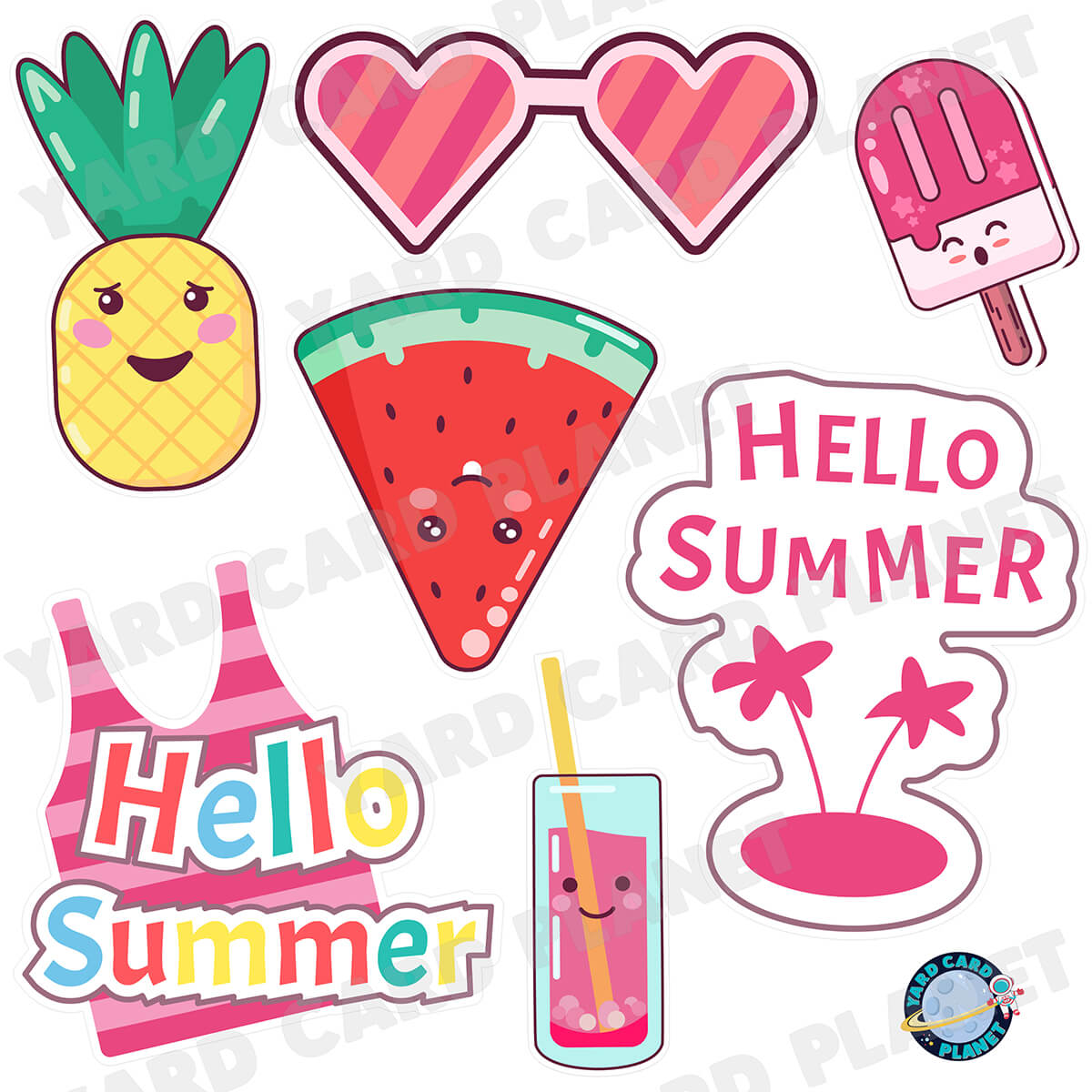 Hello Summer Half Sheet Yard Card Flair Set