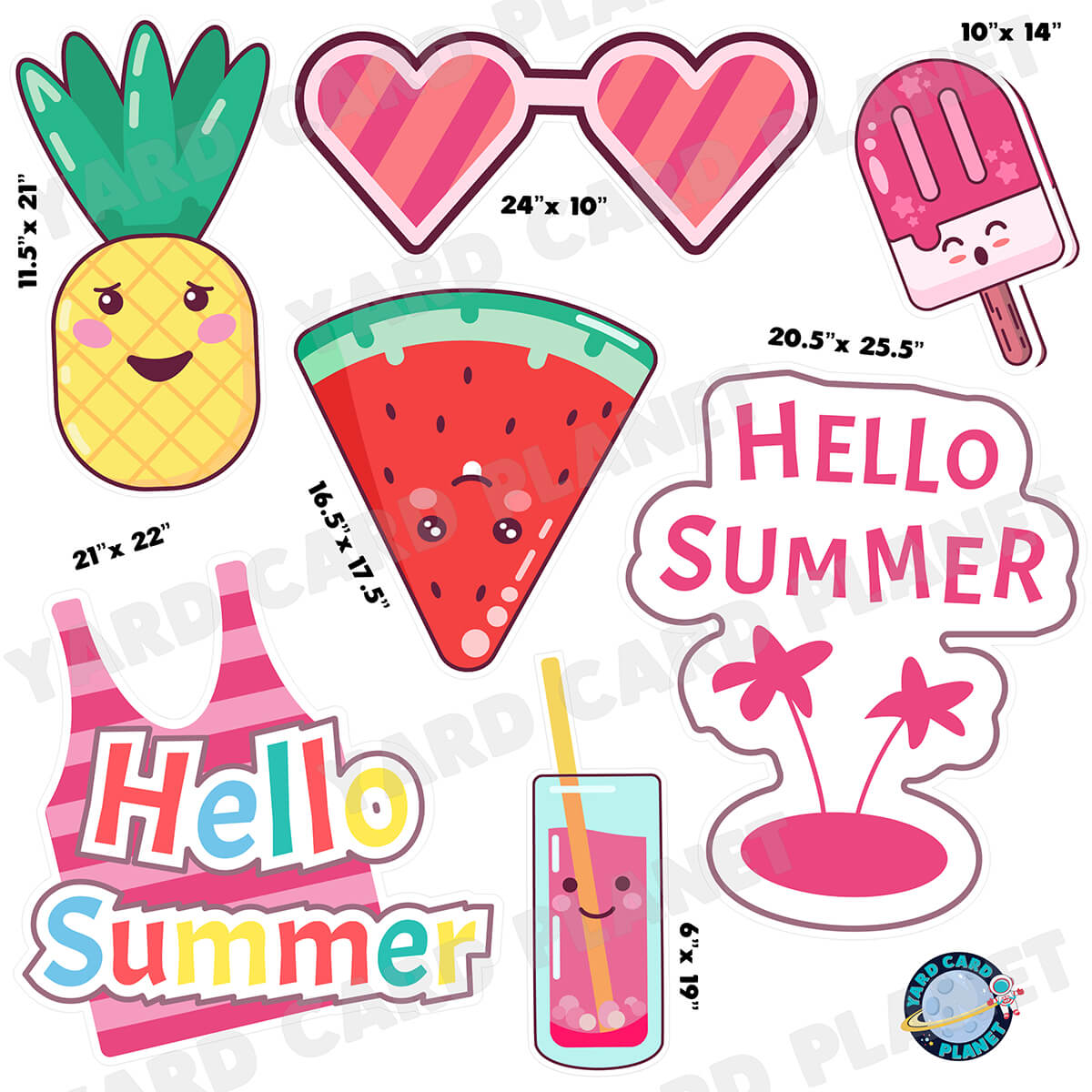 Hello Summer Half Sheet Yard Card Flair Set
