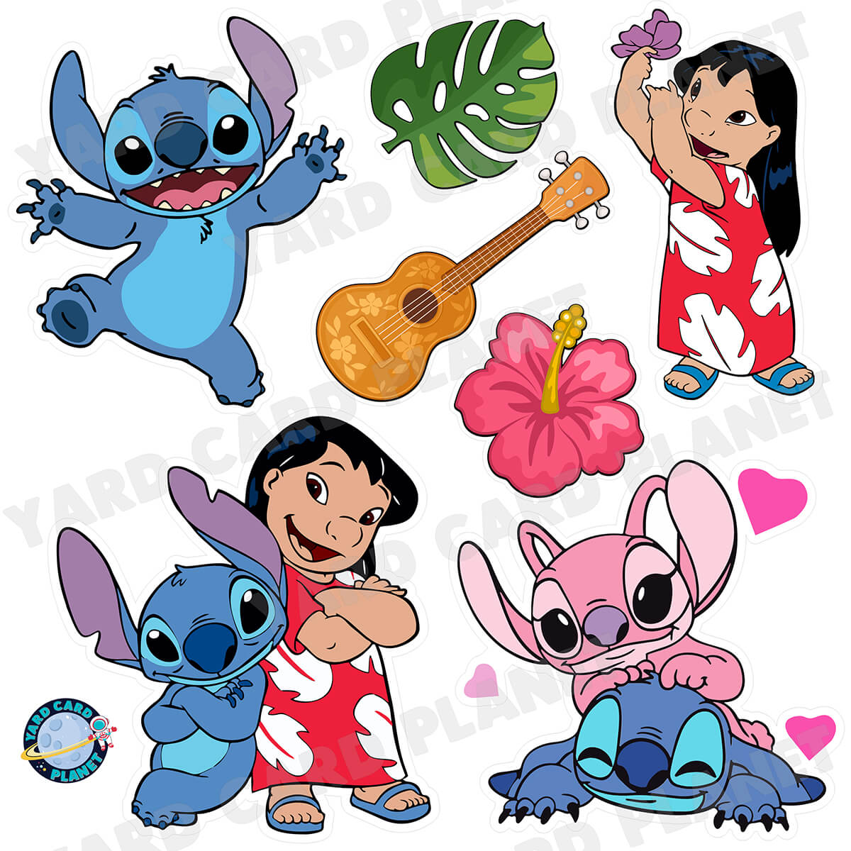 Blue Koala Looking Alien and Island Friends Half Sheet Yard Card Flair Set