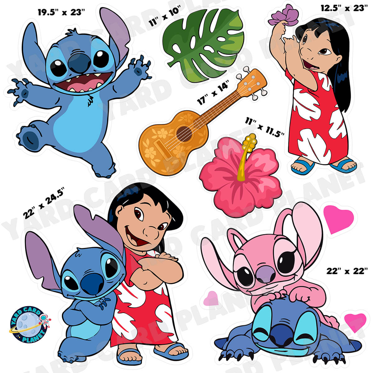 Blue Koala Looking Alien and Island Friends Half Sheet Yard Card Flair Set