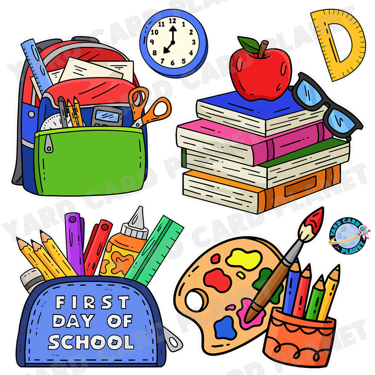 First Day of School and Supplies Half Sheet Yard Card Flair Set