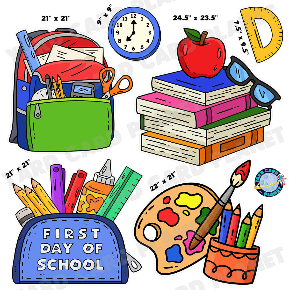 First Day of School and Supplies Half Sheet Yard Card Flair Set