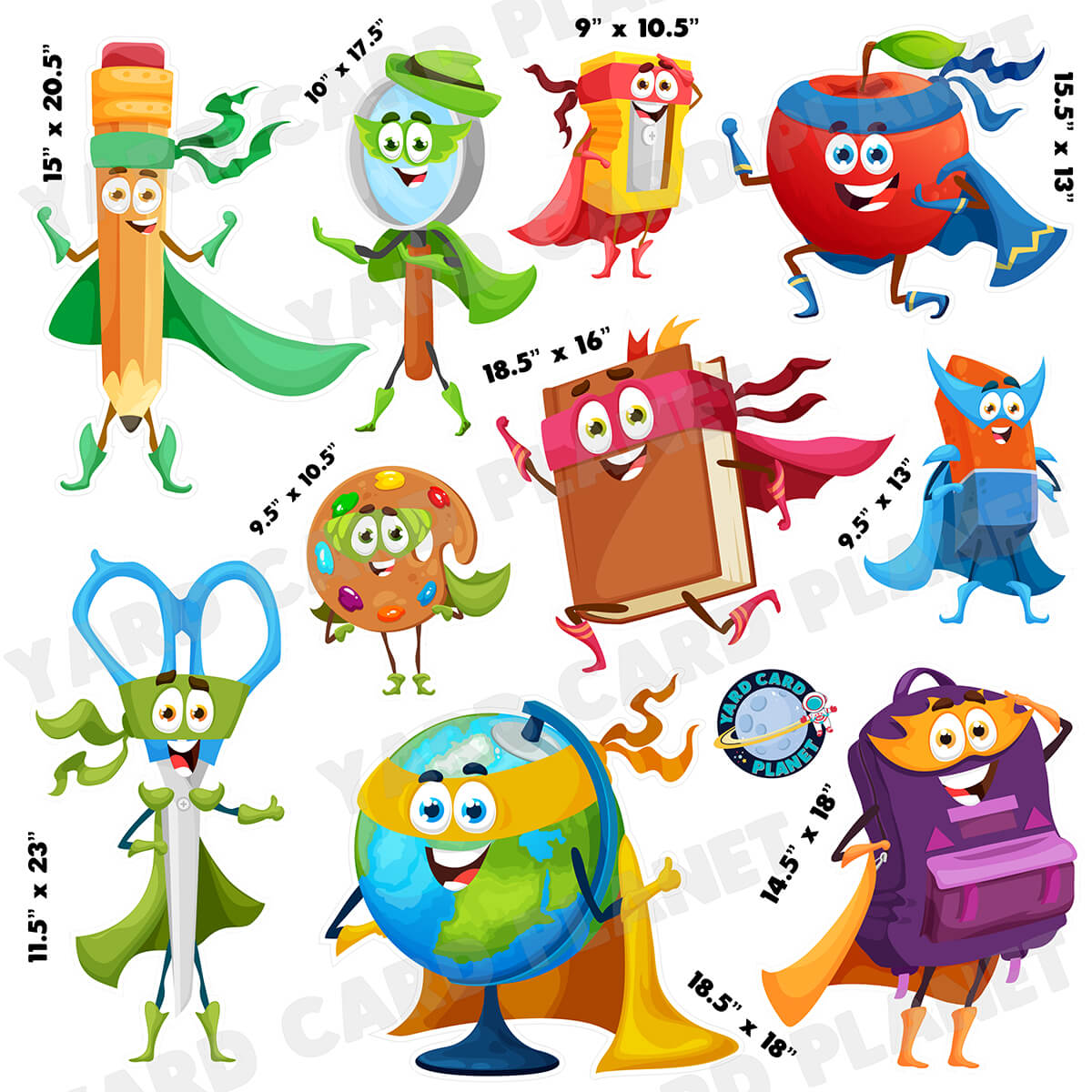 I Love School Superheroes Half Sheet Yard Card Flair Set